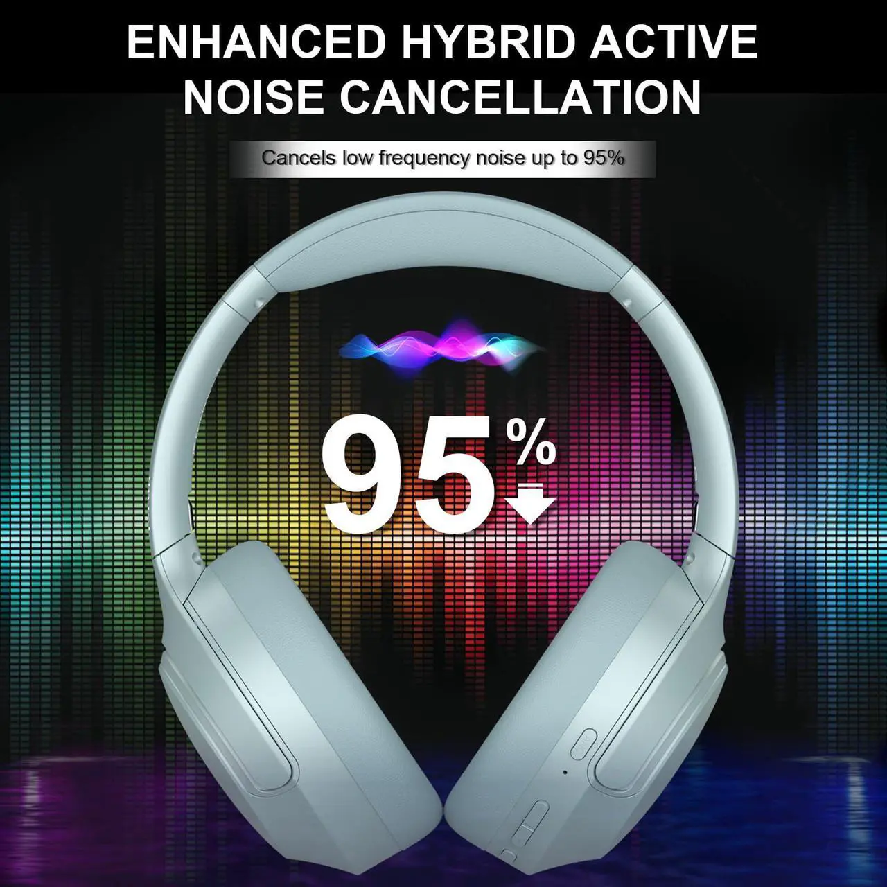 Alt view image 2 of 5 - T-fun NC50 Hybrid Active Noise Cancelling Headphones Wireless Bluetooth 5.3, Foldable Over Ear Headphones, Custom EQ via App, 65 Hours Playtime, Low Latency Game Mode, Multipoint Connection
