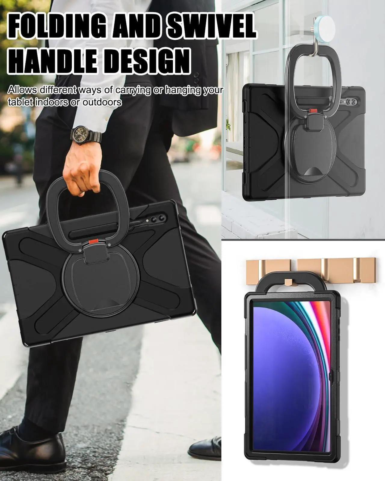 Alt view image 4 of 5 - BRAECN Case for Samsung Galaxy Tab S10 Ultra/S9 Ultra/S8 Ultra 14.6 2024/2023/2022 SM-X920/X926B/X910/X900, Heavy Duty Silicone Cover with S Pen Holder, Handle Strip, Kickstand, Shoulder Strap, Black