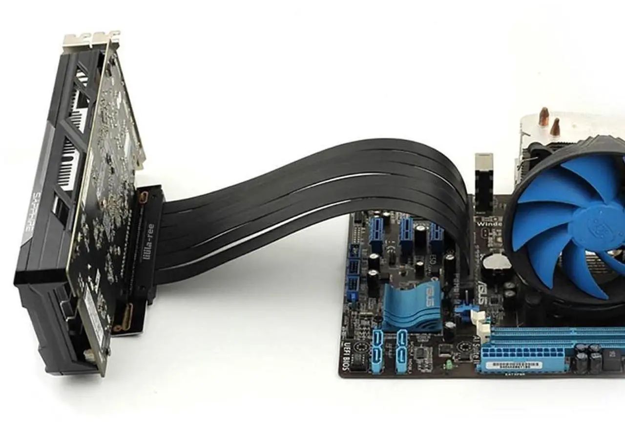 Main image of lilila-ree Graphics Card GPU Vertical Full Speed PCI-E 4.0 x16 Riser Cable High Speed Gen4 Flexible Extender Riser Cable Extension Port 90 Degree Adapter (200mm)