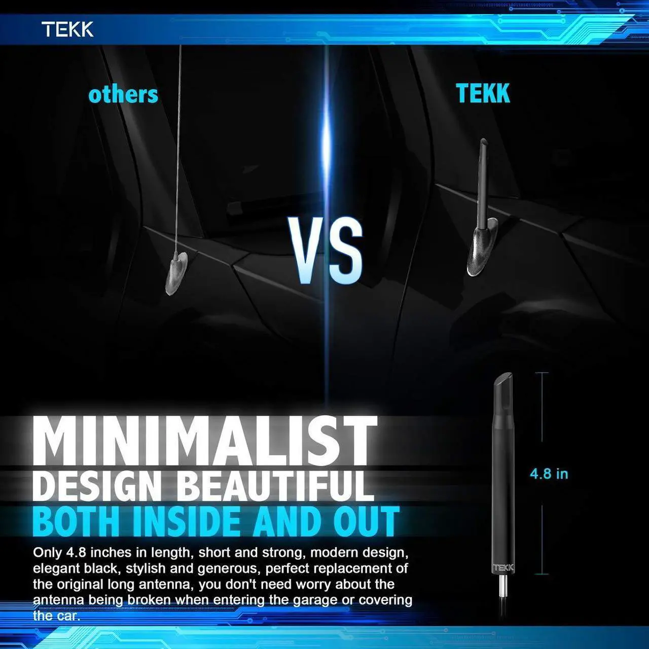 Alt view image 4 of 5 - Tekk Short Antenna Compatible with Sienna 2003-2014 / Designed for Optimized FM/AM Reception / 4.8 Inches