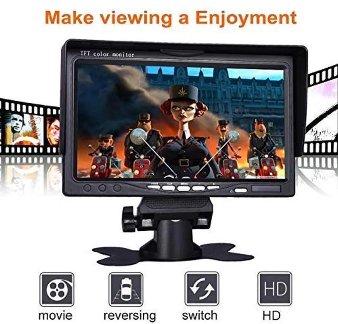 Alt view image 5 of 5 - Vehicle On-Dash Backup Monitor, 7" Digital HD Car TFT LCD Color Screen Display with 2 Video Input for Rear View Camera(800x 480)