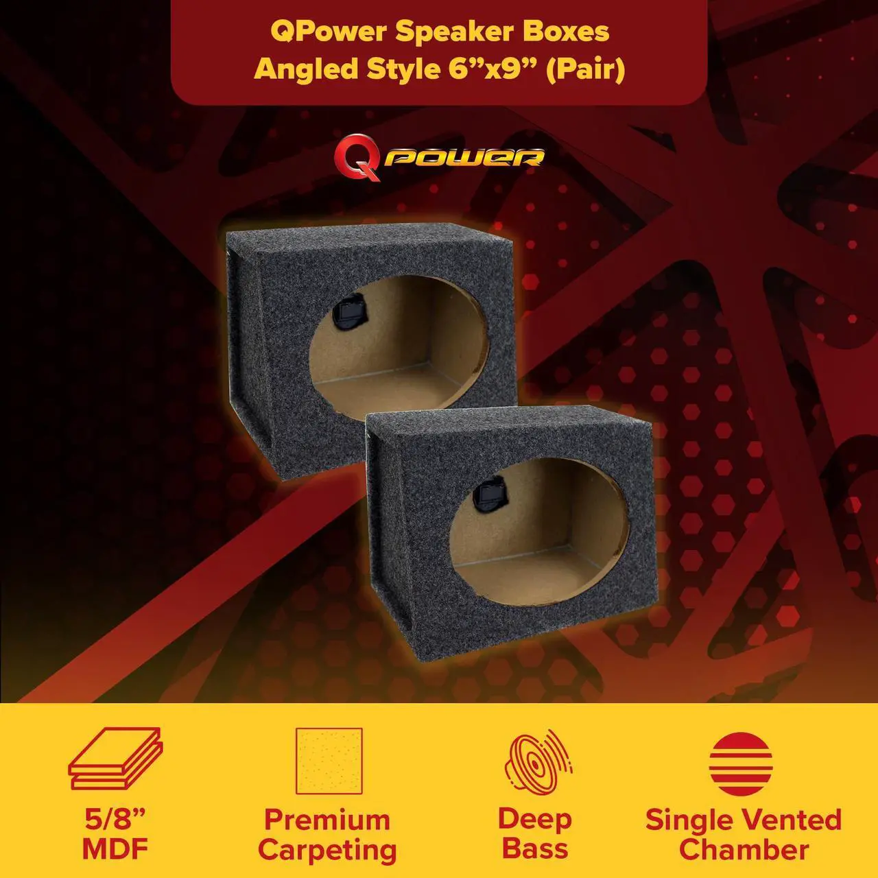 Alt view image 2 of 5 - QPower 2-Pack 6x9 Inch Speaker Box Enclosures, Angled Style, Black - Car Stereo and Sound System Accessories - Portable Audio Equipment for Vehicles