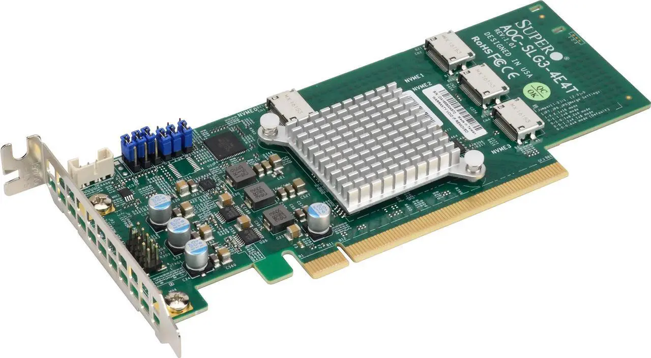 Main image of Supermicro AOC-SLG3-4E4T 12.8GB/s Quad-Port Gen-3 Internal NVMe Host Bus Adapter
