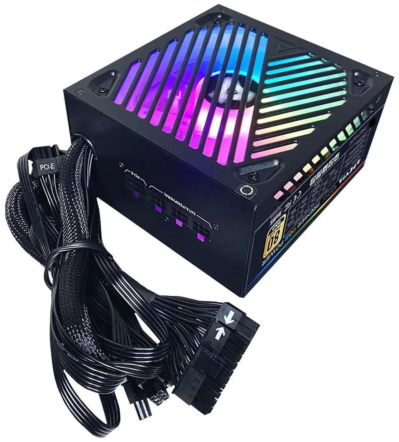 Main image of Apevia ATX-PM650W Premier 650W 80+ Gold Certified Active PFC ATX Semi-Modular Gaming Power Supply with 366 RGB Light Modes