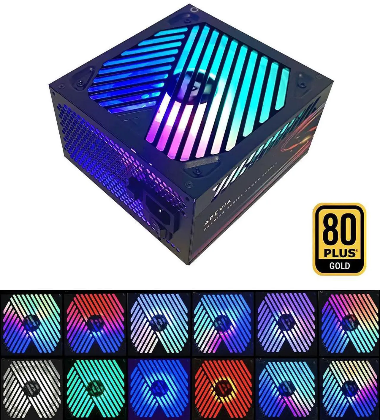 Alt view image 2 of 5 - Apevia ATX-PM650W Premier 650W 80+ Gold Certified Active PFC ATX Semi-Modular Gaming Power Supply with 366 RGB Light Modes