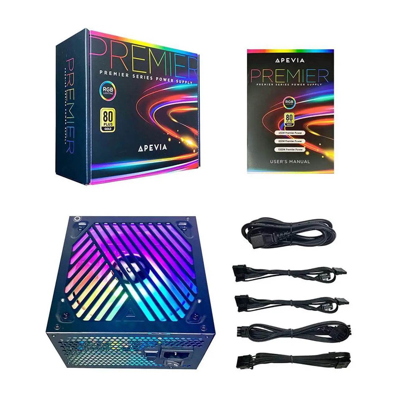 Alt view image 4 of 5 - Apevia ATX-PM650W Premier 650W 80+ Gold Certified Active PFC ATX Semi-Modular Gaming Power Supply with 366 RGB Light Modes