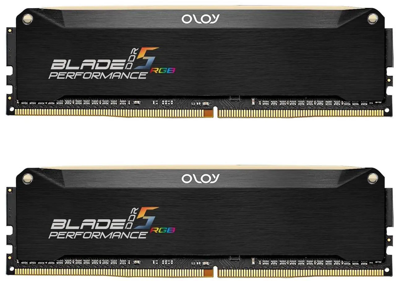 Main image of OLOy DDR5 RAM 32GB (2x16GB) Black Hairline Blade RGB 6000 MHz CL30 1.4V Gaming UDIMM (MD5U1660306BRKDE)