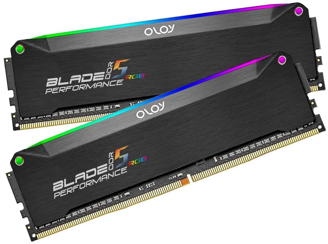 Alt view image 2 of 5 - OLOy DDR5 RAM 32GB (2x16GB) Black Hairline Blade RGB 6000 MHz CL30 1.4V Gaming UDIMM (MD5U1660306BRKDE)