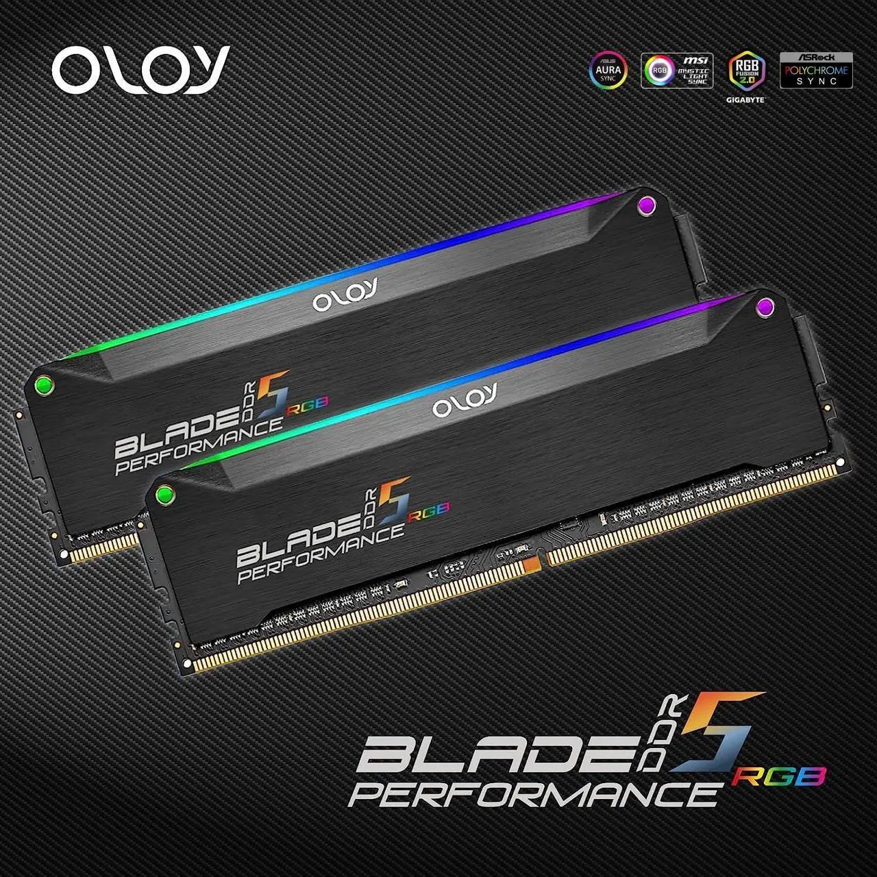 Alt view image 3 of 5 - OLOy DDR5 RAM 32GB (2x16GB) Black Hairline Blade RGB 6000 MHz CL30 1.4V Gaming UDIMM (MD5U1660306BRKDE)