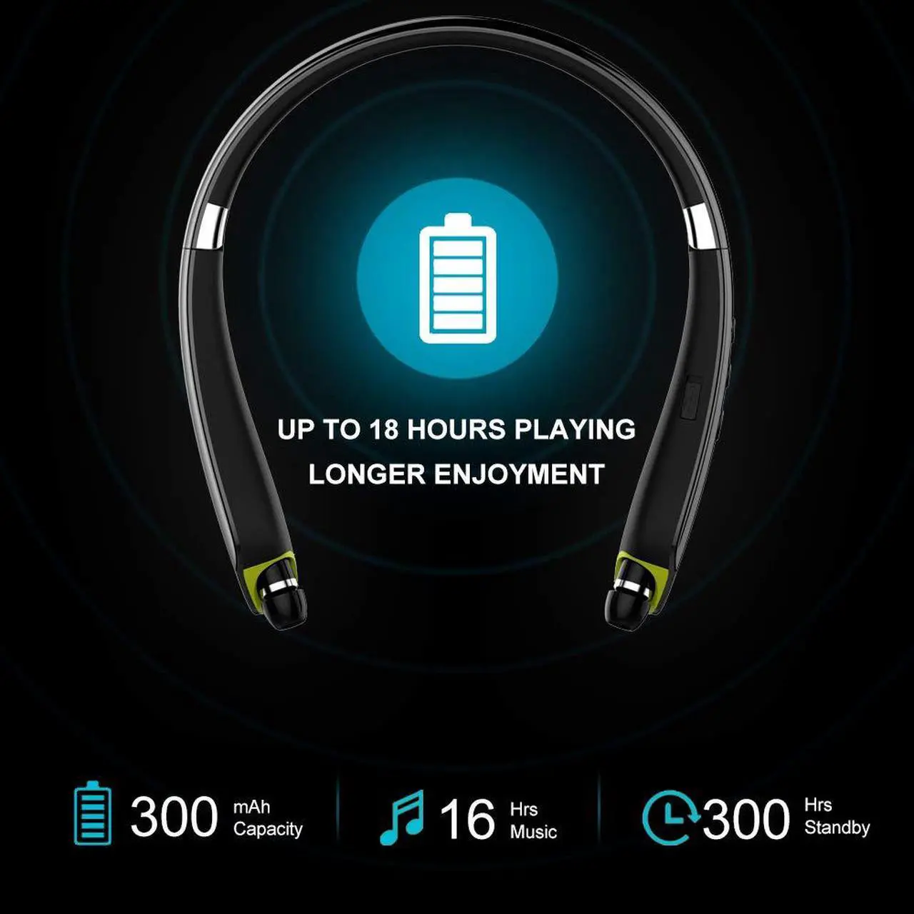 Alt view image 3 of 5 - BEARTWO Bluetooth Headphones, Upgraded Foldable Wireless Neckband Headset with Retractable Earbuds, Noise Cancelling Stereo Earphones with Mic for Workout, Running, Driving (with Carry Case)