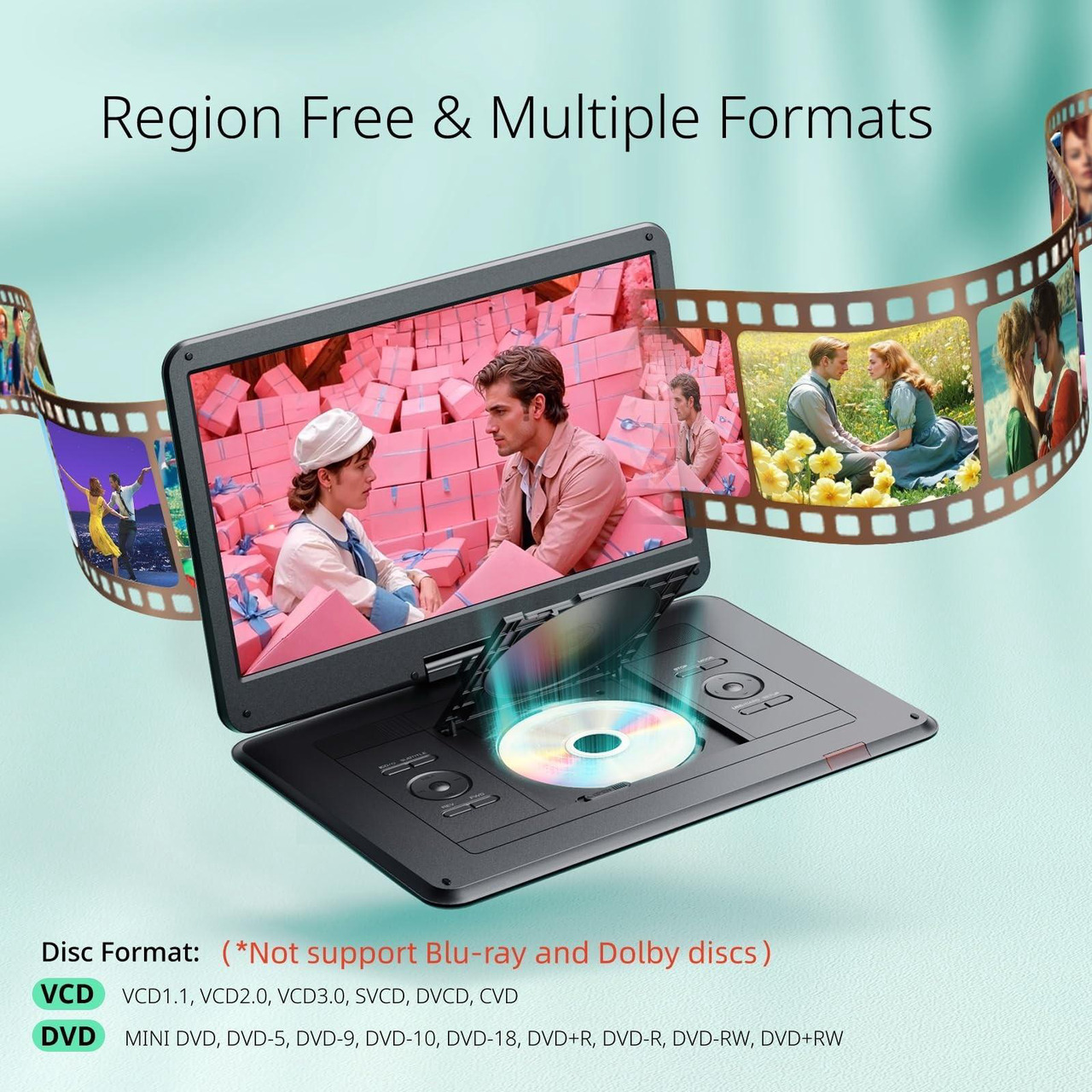 Open Box: Yoton 17.5" Portable DVD Player with 15.6" HD Swivel Screen for for Kids Elderly, 6 Hours Working Time with Built-in Battery, Dual Stereo Speakers, USB/SD/TV Sync/Multiple Disc Formats, Black - Newegg.com - Open Box condition - Image 15