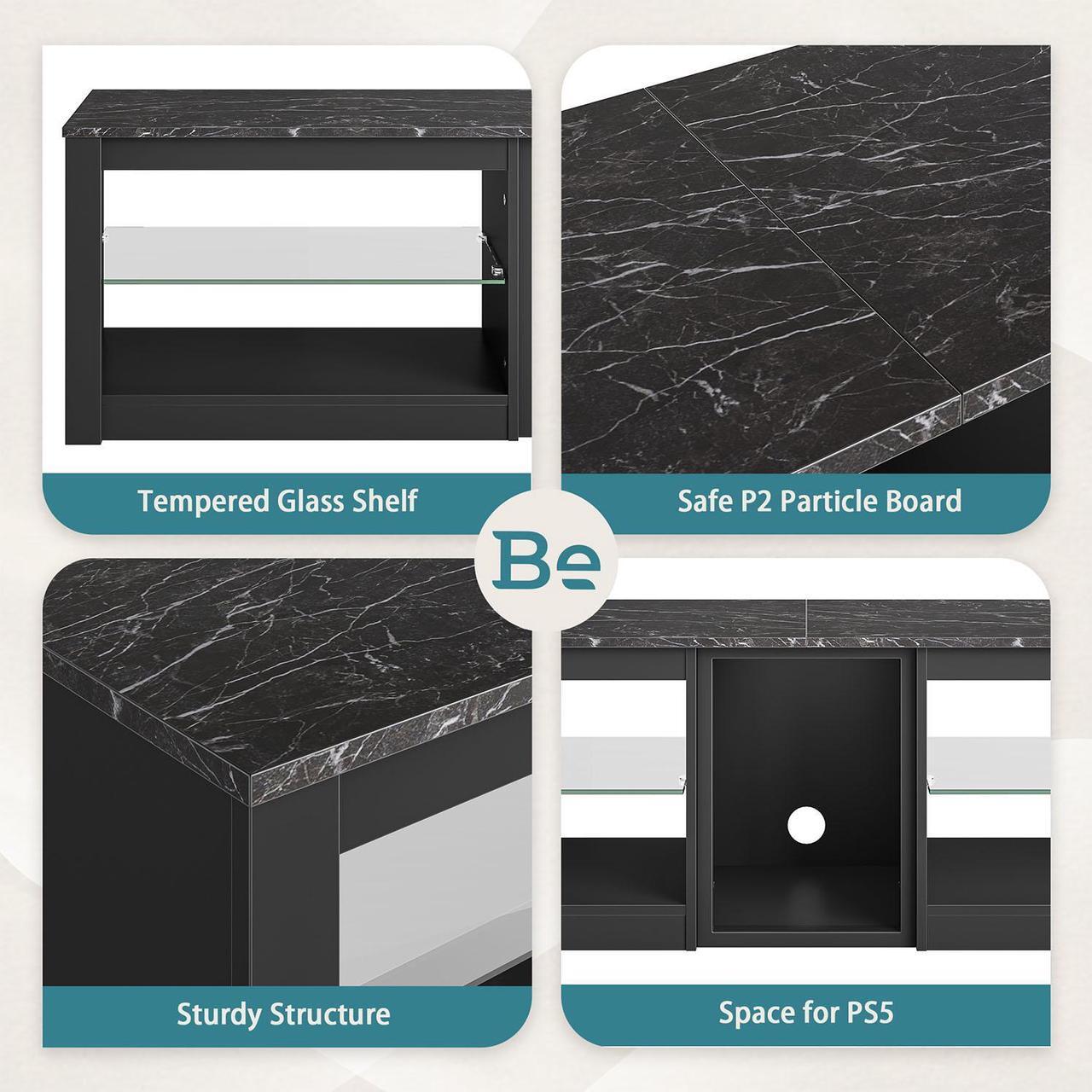 Alt view image 4 of 7 - Bestier TV Stand Gaming Entertainment Center Up to 70 inch TVs with LED Lights Cabinet & Shelves - Without Socket - Black Marble