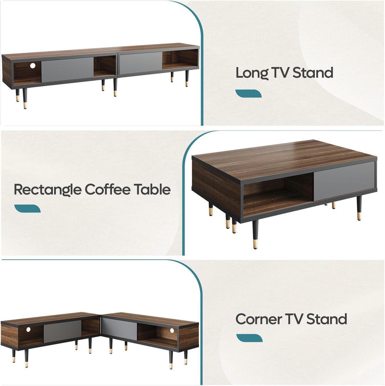 Alt view image 5 of 7 - Bestier Mid Century Modern TV Stand Entertainment Center with Storage and Sliding Doors for TVs up to 85" in Ancona Walnut