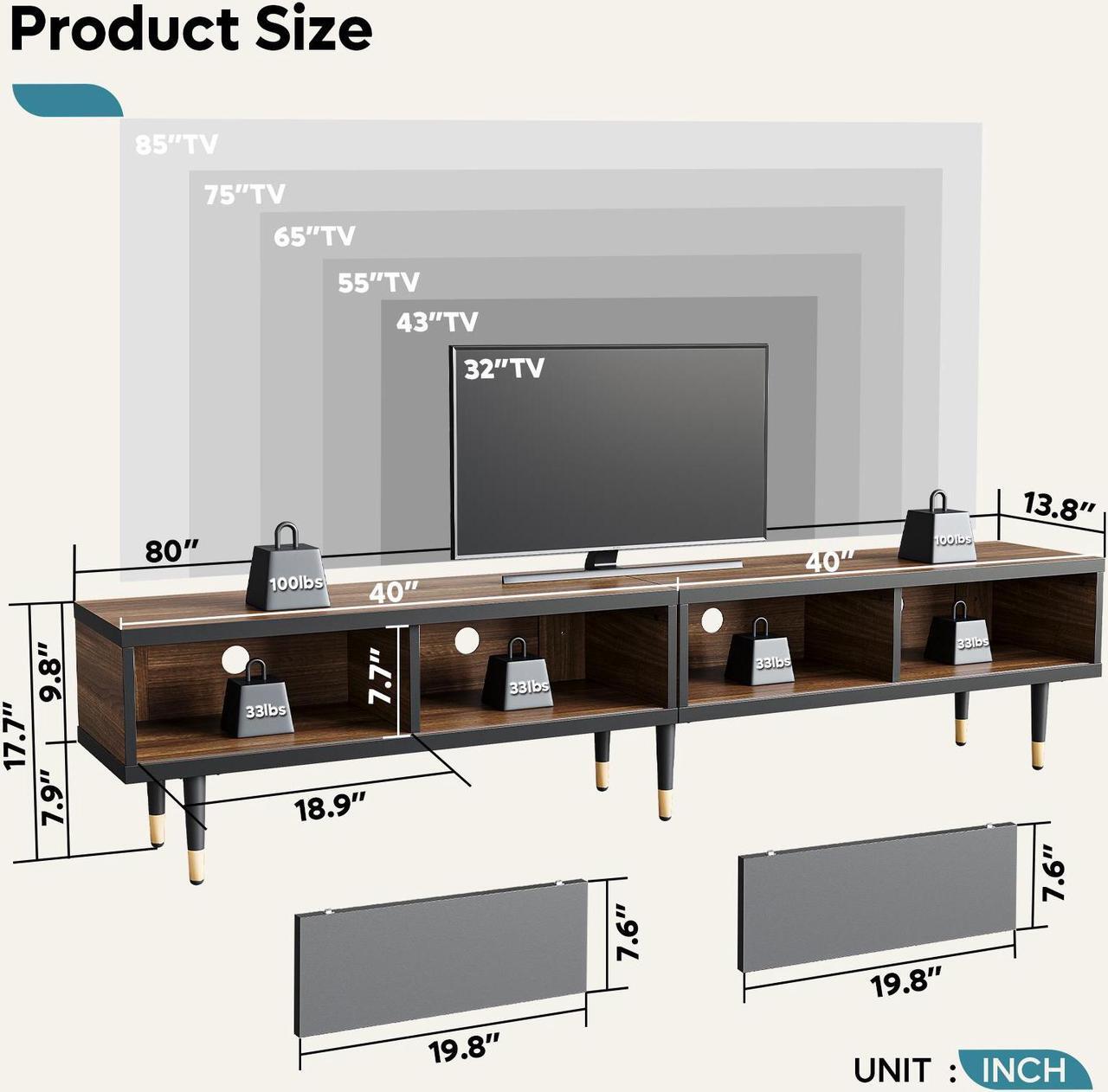 Alt view image 7 of 7 - Bestier Mid Century Modern TV Stand Entertainment Center with Storage and Sliding Doors for TVs up to 85" in Ancona Walnut