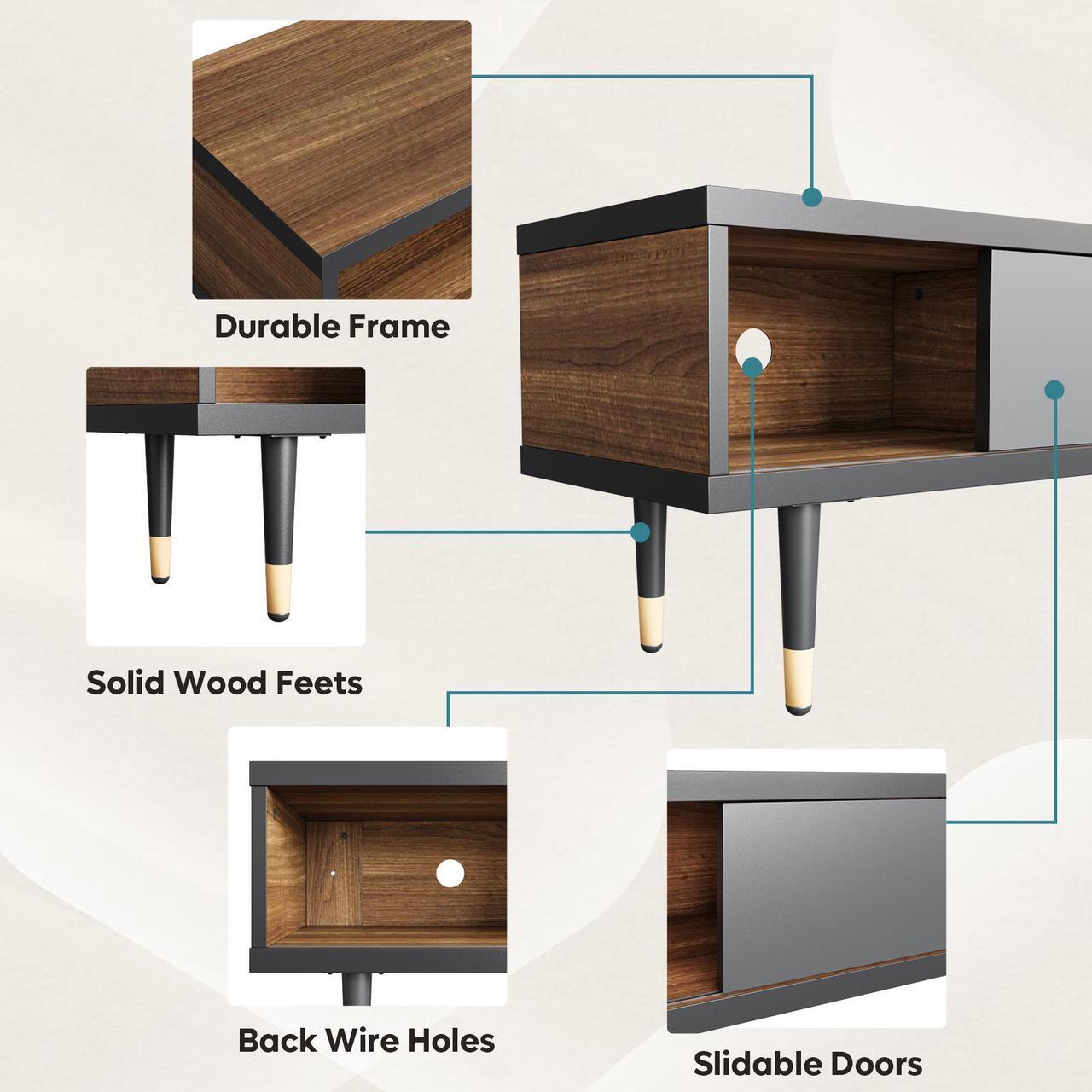 Alt view image 6 of 7 - Bestier Mid Century Modern TV Stand Entertainment Center with Storage and Sliding Doors for TVs up to 85" in Ancona Walnut