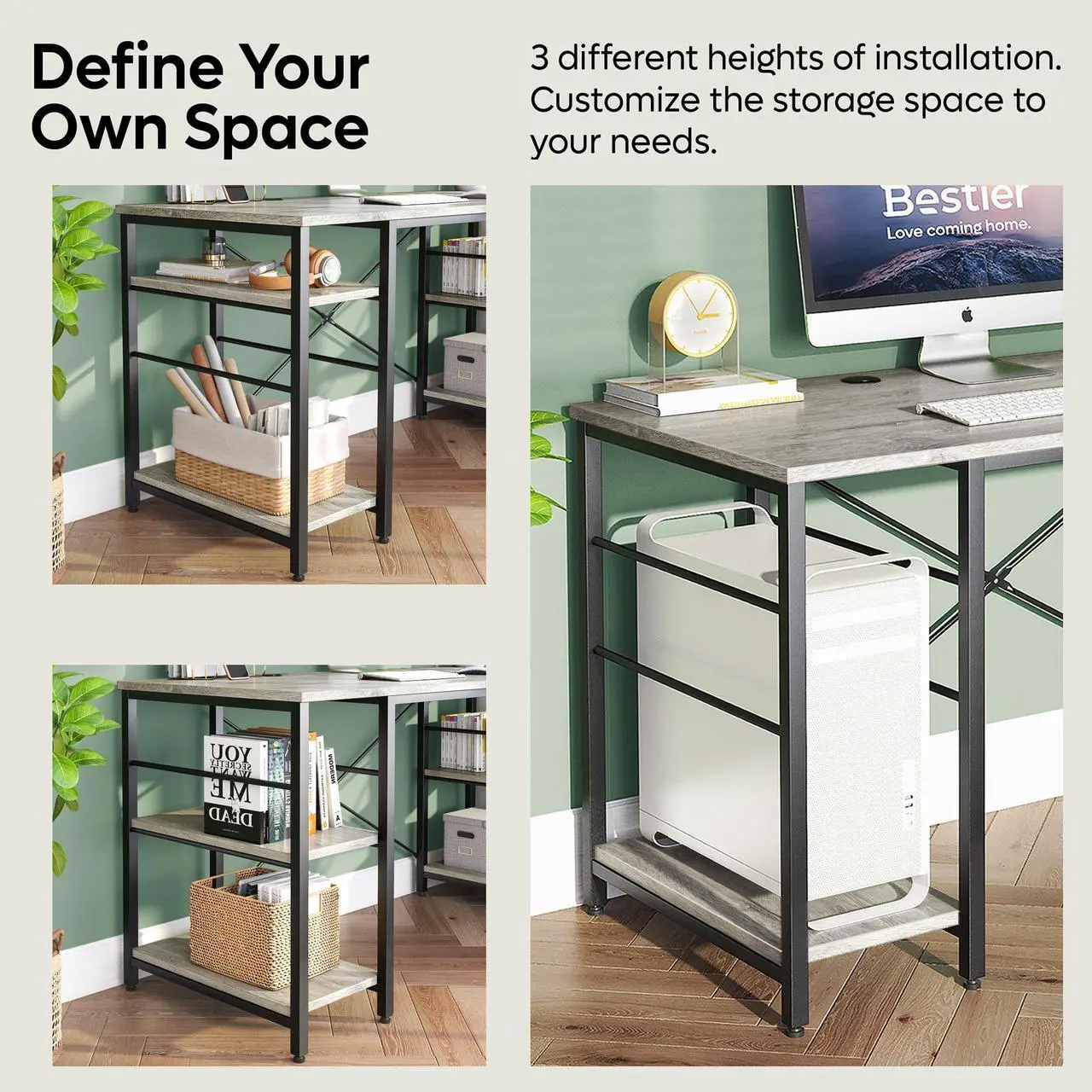 Alt view image 2 of 7 - Bestier L Shaped Desk with Shelves 95.2 Inch Reversible Corner Computer Desk or 2 Person Long Table for Home Office Large Gaming Writing Storage Workstation P2 Board with 3 Cable Holes, Grey Oak