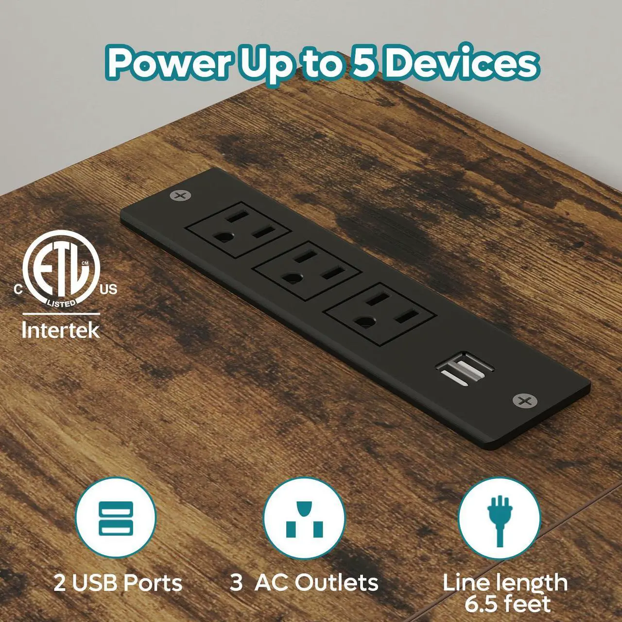 Alt view image 3 of 7 - Bestier 58" Gaming Desk with Power Outlet & USB Ports, Reversible Small L Shaped Computer Desk with LED Strip & Headset Hooks for Home Office, Rustic Brown