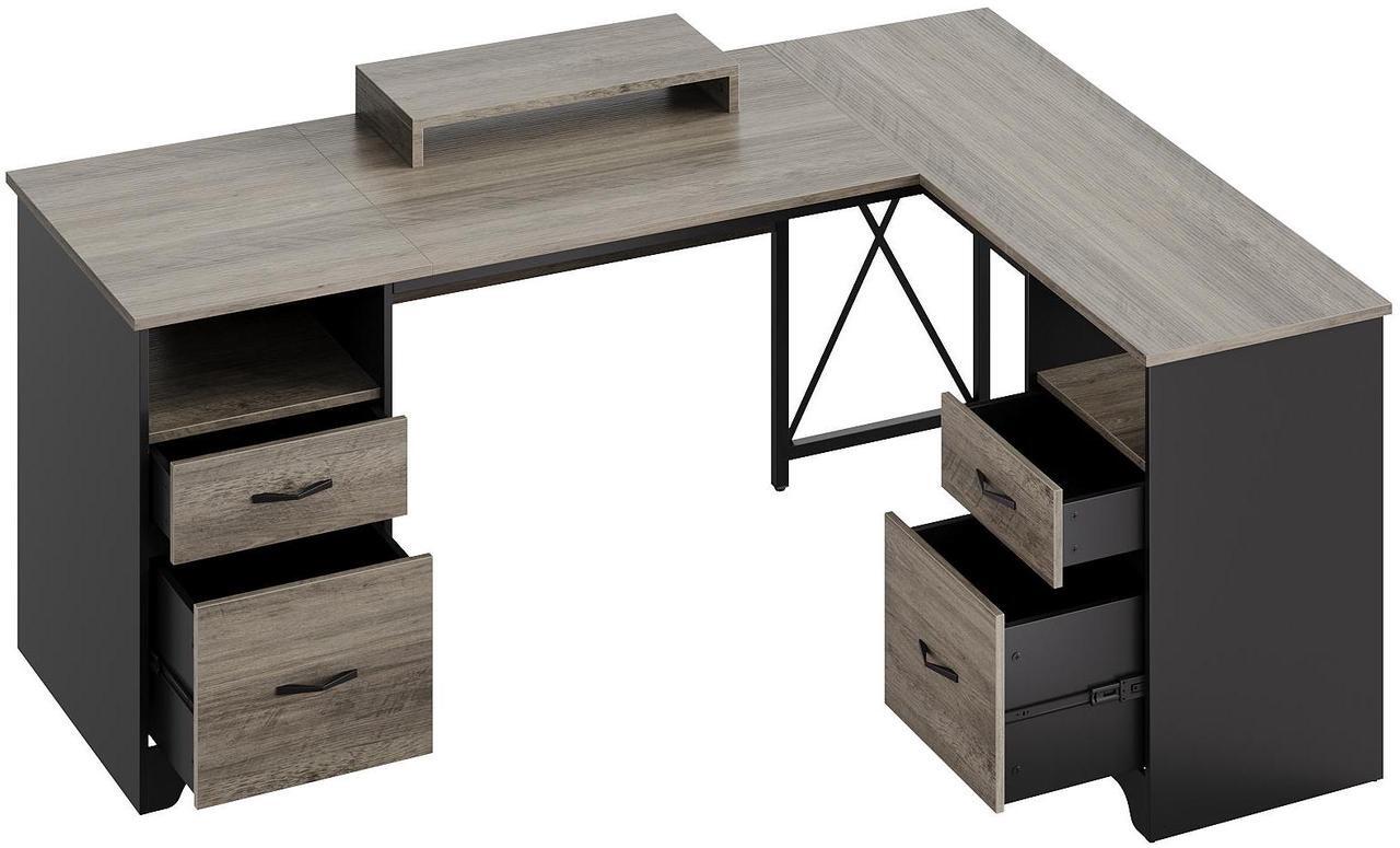 Alt view image 2 of 7 - Bestier 63 L Shaped Desk with 2 File Drawers & Monitor Stand, Reversible Computer Desk with 4 Storage Drawers, Home Office Desk, Corner Desk Gray