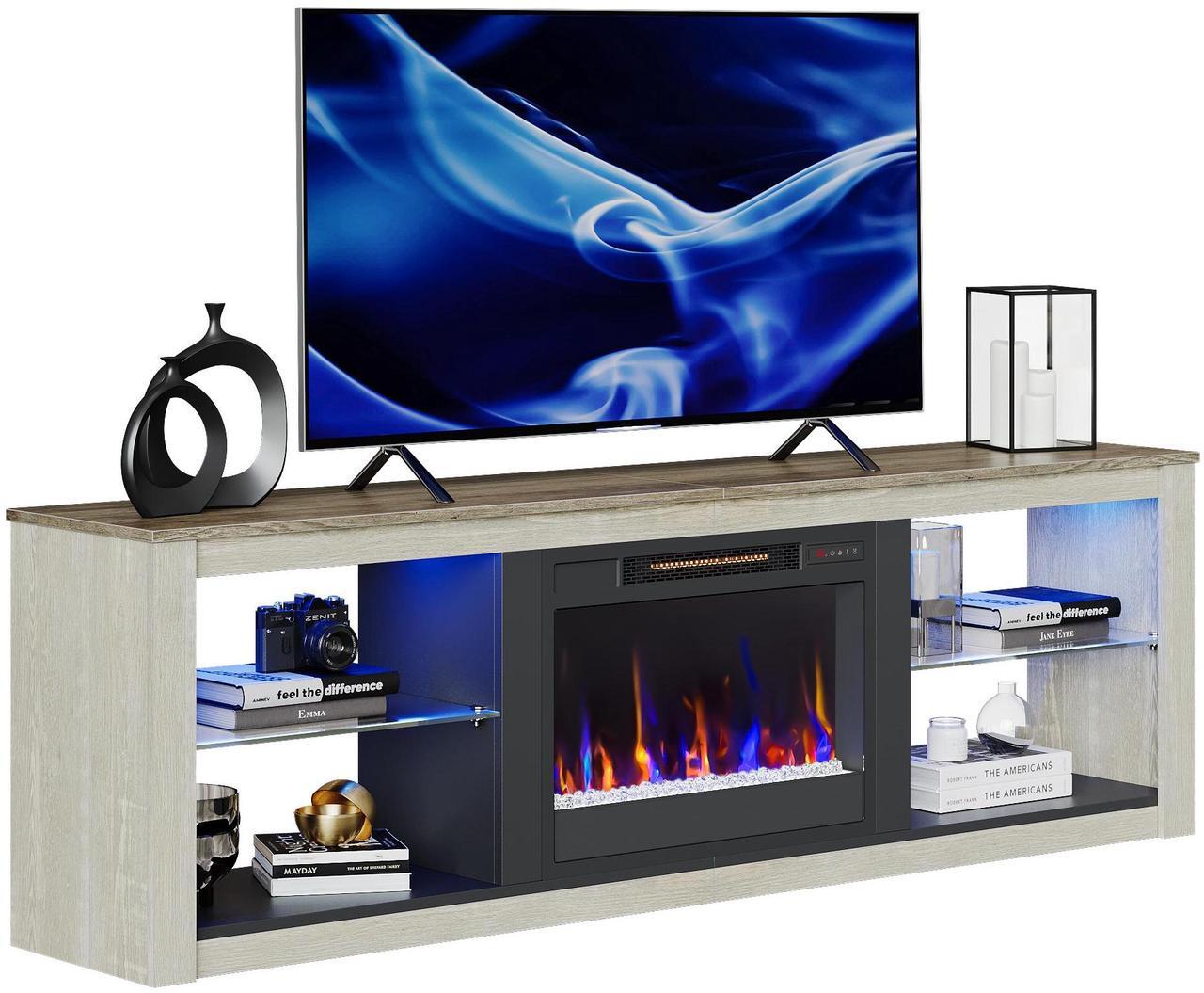 Main image of Bestier Fireplace Tv Stand with LED Glass Shelves Media Console Entertainment Gaming Center Heater Inside for Up to 75" Tvs White