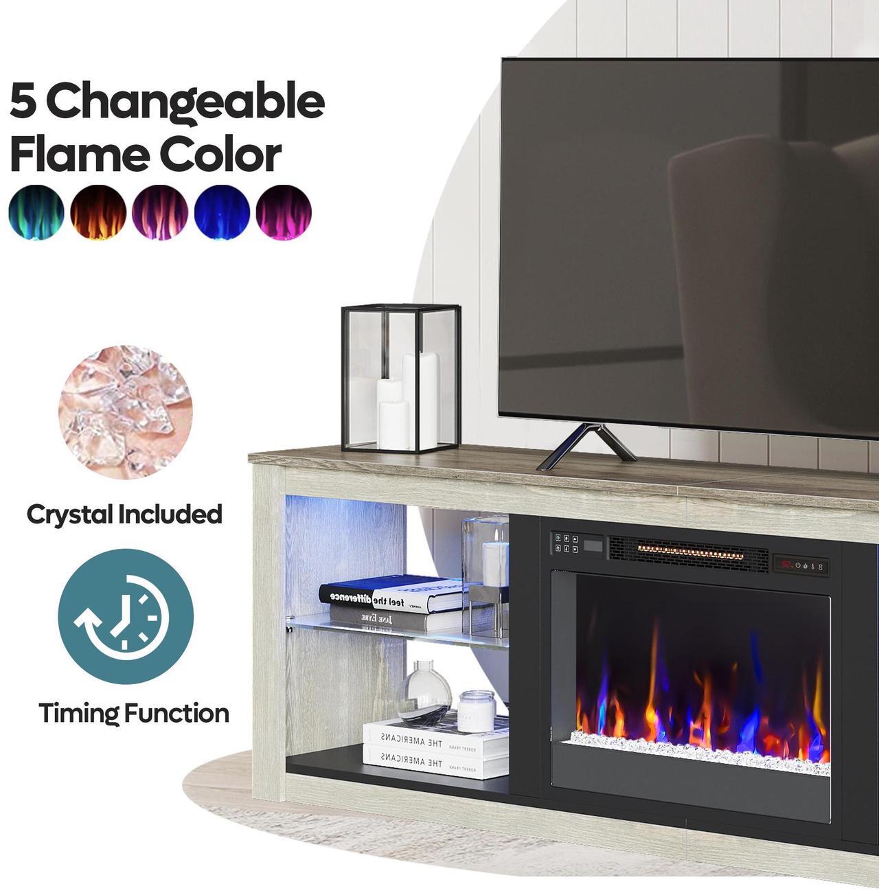 Alt view image 3 of 7 - Bestier Fireplace Tv Stand with LED Glass Shelves Media Console Entertainment Gaming Center Heater Inside for Up to 75" Tvs White