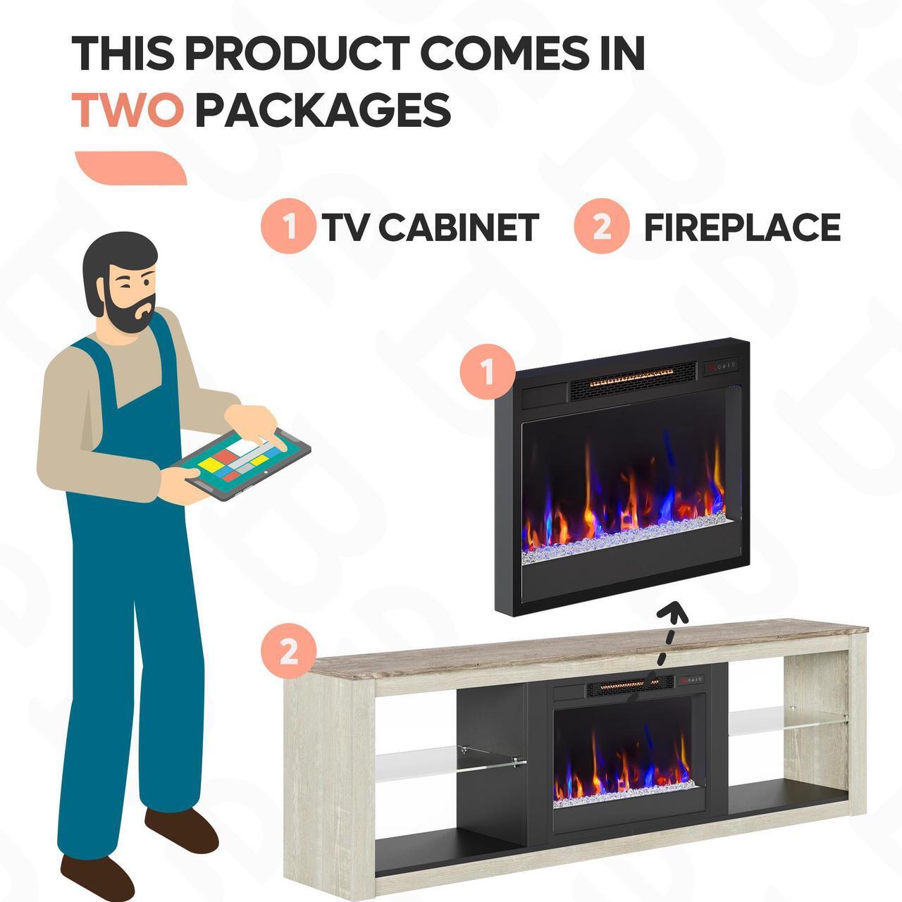 Alt view image 5 of 7 - Bestier Fireplace Tv Stand with LED Glass Shelves Media Console Entertainment Gaming Center Heater Inside for Up to 75" Tvs White