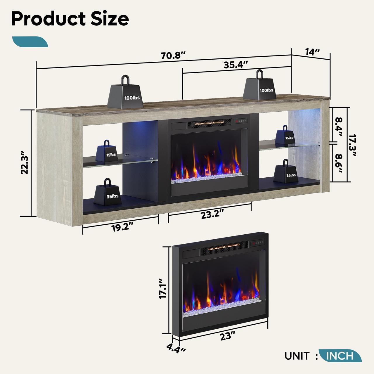 Alt view image 6 of 7 - Bestier Fireplace Tv Stand with LED Glass Shelves Media Console Entertainment Gaming Center Heater Inside for Up to 75" Tvs White