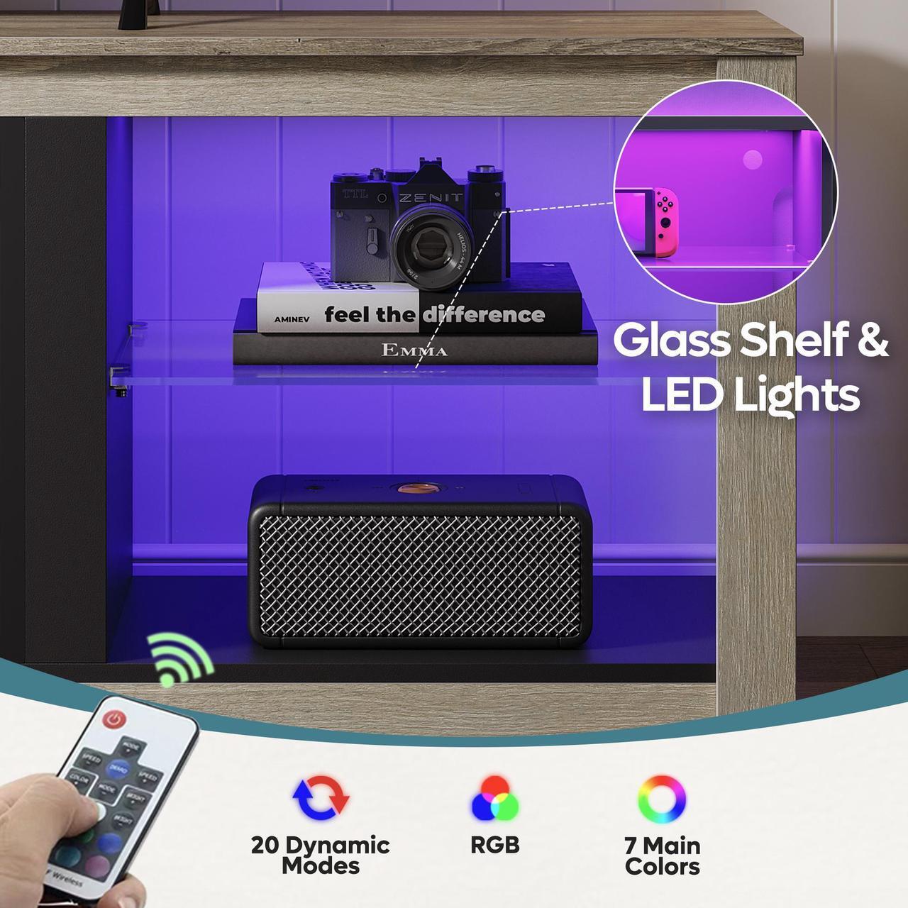 Alt view image 4 of 7 - Bestier Fireplace Tv Stand with LED Glass Shelves Media Console Entertainment Gaming Center Heater Inside for Up to 75" Tvs White