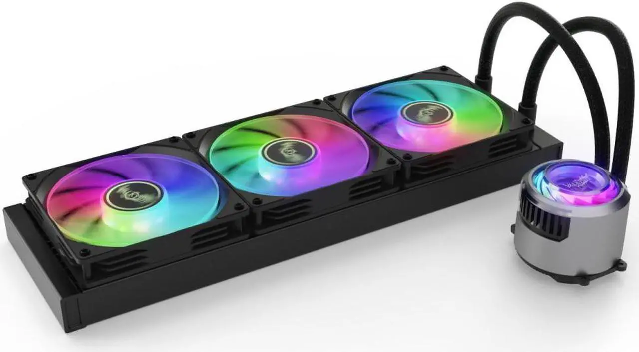 Alt view image 5 of 7 - Valkyrie Jarn 360 Black - AIO CPU Liquid Cooler - ARGB LEDs - 3x Fluid Dynamic Bearing 120mm Fans - 5 Year Warranty - 360mm Radiator, Compatible with AM4/AM5, AMD Ryzen 5 5600, 5800x3d, LGA1700/1200
