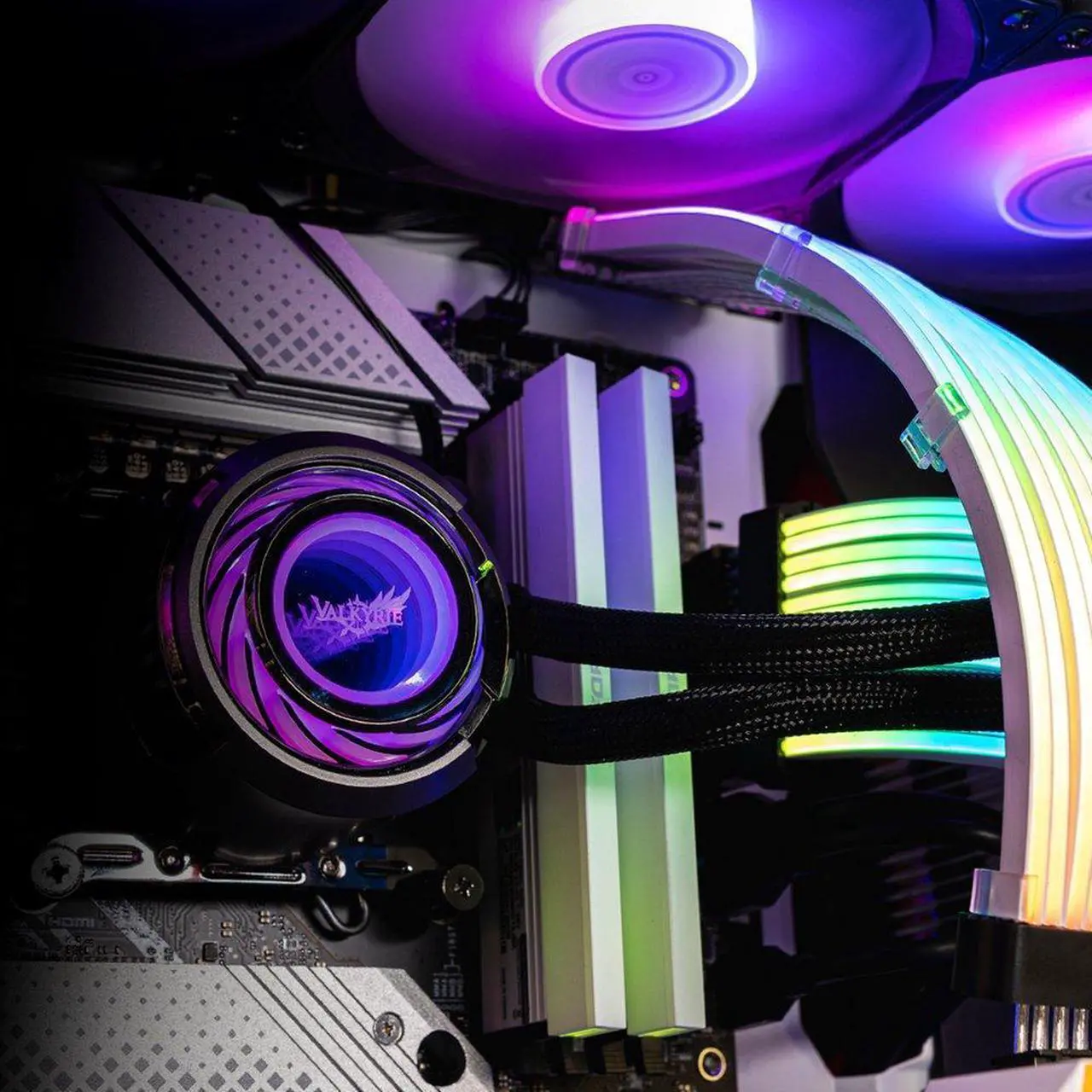 Alt view image 6 of 7 - Valkyrie Jarn 360 Black - AIO CPU Liquid Cooler - ARGB LEDs - 3x Fluid Dynamic Bearing 120mm Fans - 5 Year Warranty - 360mm Radiator, Compatible with AM4/AM5, AMD Ryzen 5 5600, 5800x3d, LGA1700/1200