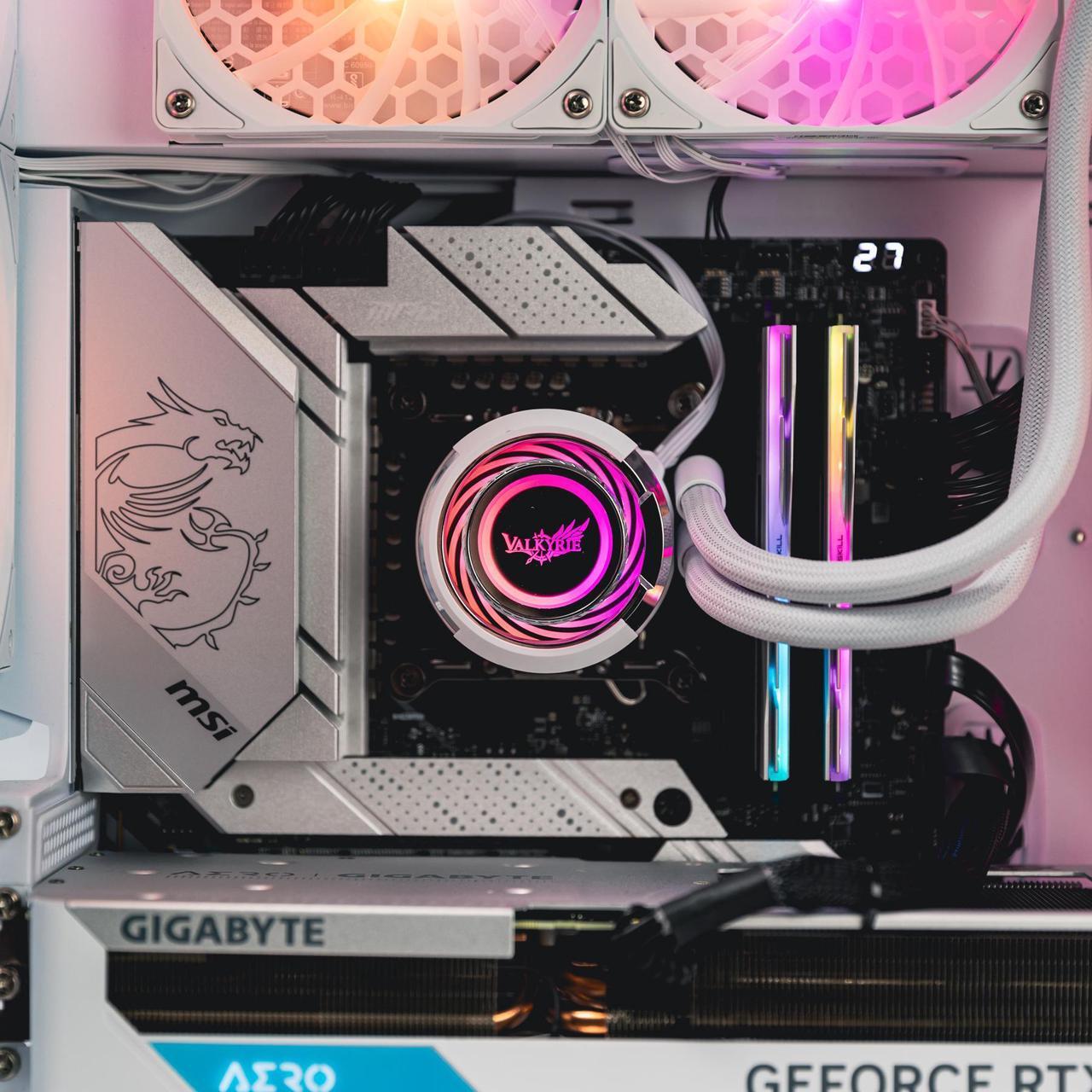 Alt view image 6 of 7 - Valkyrie Jarn 360 White - AIO CPU Liquid Cooler - ARGB LEDs - 3x Fluid Dynamic Bearing 120mm Fans - 5 Year Warranty - 360mm Radiator, Compatible with AM4/AM5, AMD Ryzen 5 5600, 5800x3d, LGA1700/1200