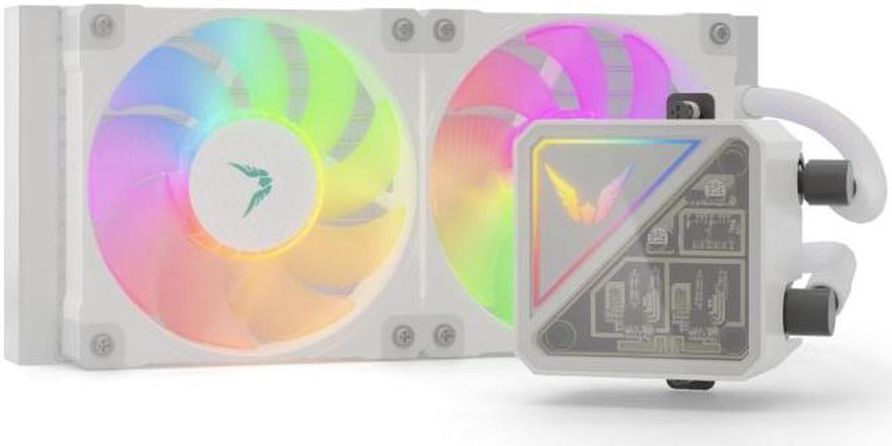 Alt view image 3 of 5 - Valkyrie V240 Lite AIO CPU Liquid Cooler - White, 240mm, RGB LEDs, FDB 120mm Fans 2150RPM, 2800RPM Pump, Fits AMD AM5/AM4, Intel LGA 1851, AMD Ryzen 9900x, 7800x3D, Intel Core Ultra 245K, 265K, 285K