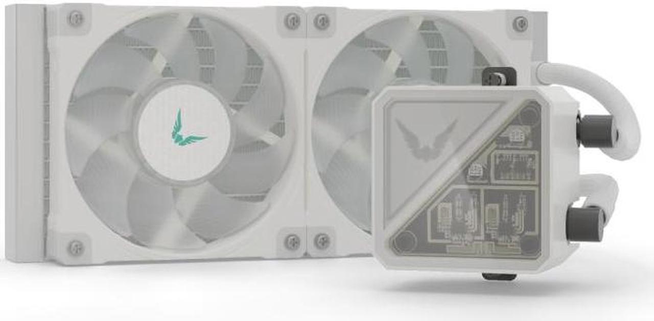 Alt view image 4 of 5 - Valkyrie V240 Lite AIO CPU Liquid Cooler - White, 240mm, RGB LEDs, FDB 120mm Fans 2150RPM, 2800RPM Pump, Fits AMD AM5/AM4, Intel LGA 1851, AMD Ryzen 9900x, 7800x3D, Intel Core Ultra 245K, 265K, 285K