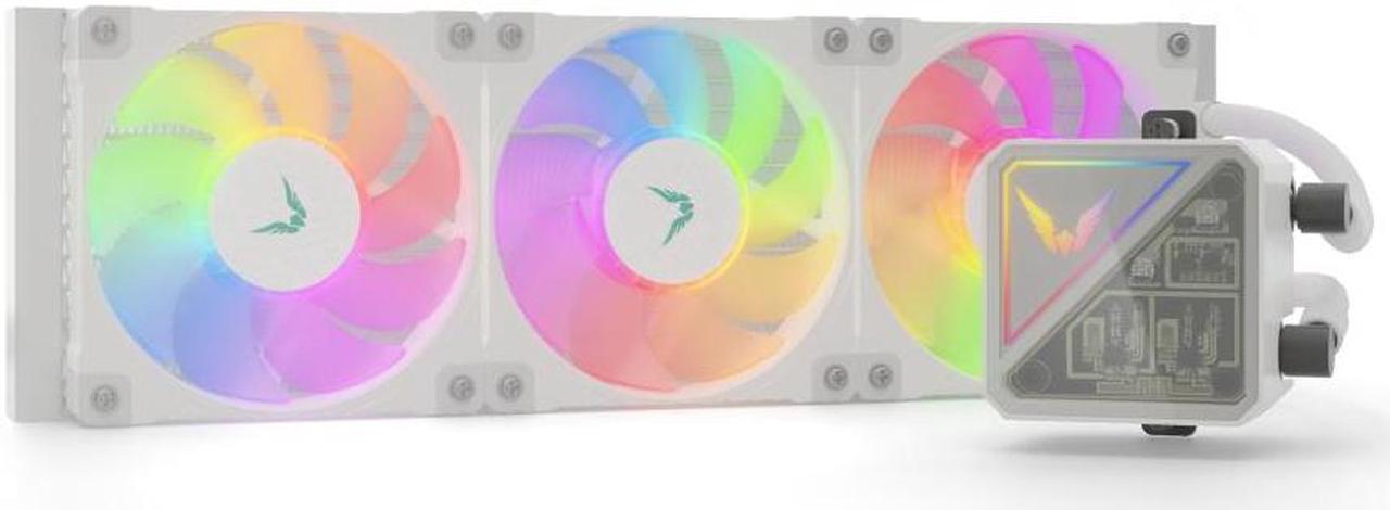 Alt view image 4 of 5 - Valkyrie V360 Lite AIO CPU Liquid Cooler- White, 360mm, RGB LEDs, FDB 120mm Fans 2150RPM, 2800RPM Pump, Fits AMD AM5/AM4, Intel LGA 1851, AMD Ryzen 9900x, 7800x3D, Intel Core Ultra 245K, 265K, 285K