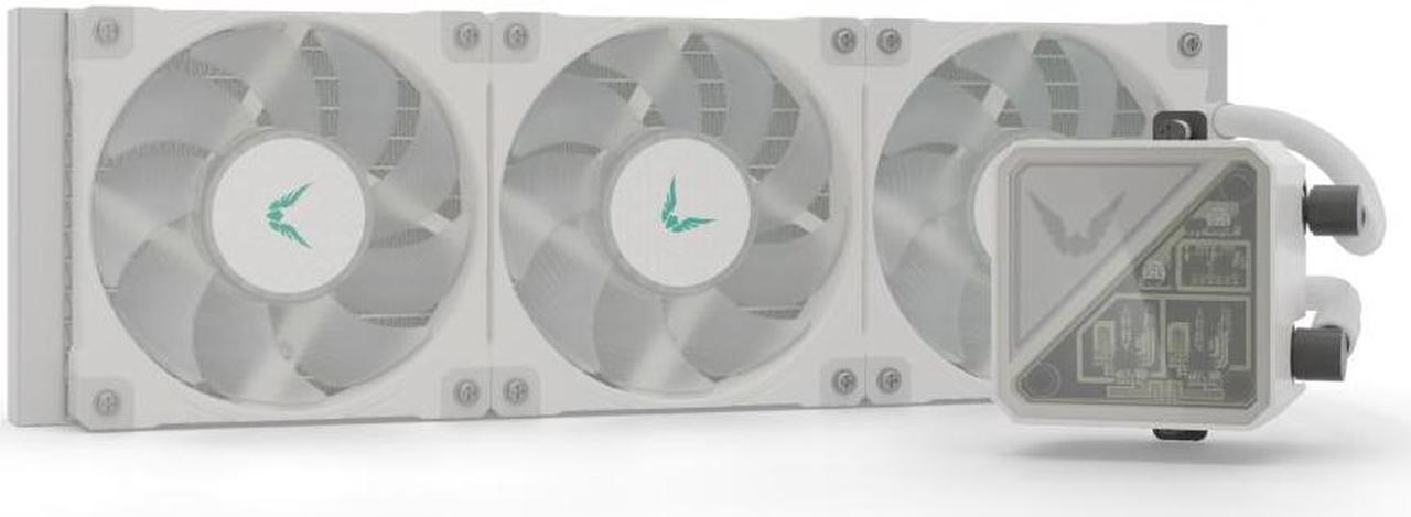 Alt view image 3 of 5 - Valkyrie V360 Lite AIO CPU Liquid Cooler- White, 360mm, RGB LEDs, FDB 120mm Fans 2150RPM, 2800RPM Pump, Fits AMD AM5/AM4, Intel LGA 1851, AMD Ryzen 9900x, 7800x3D, Intel Core Ultra 245K, 265K, 285K
