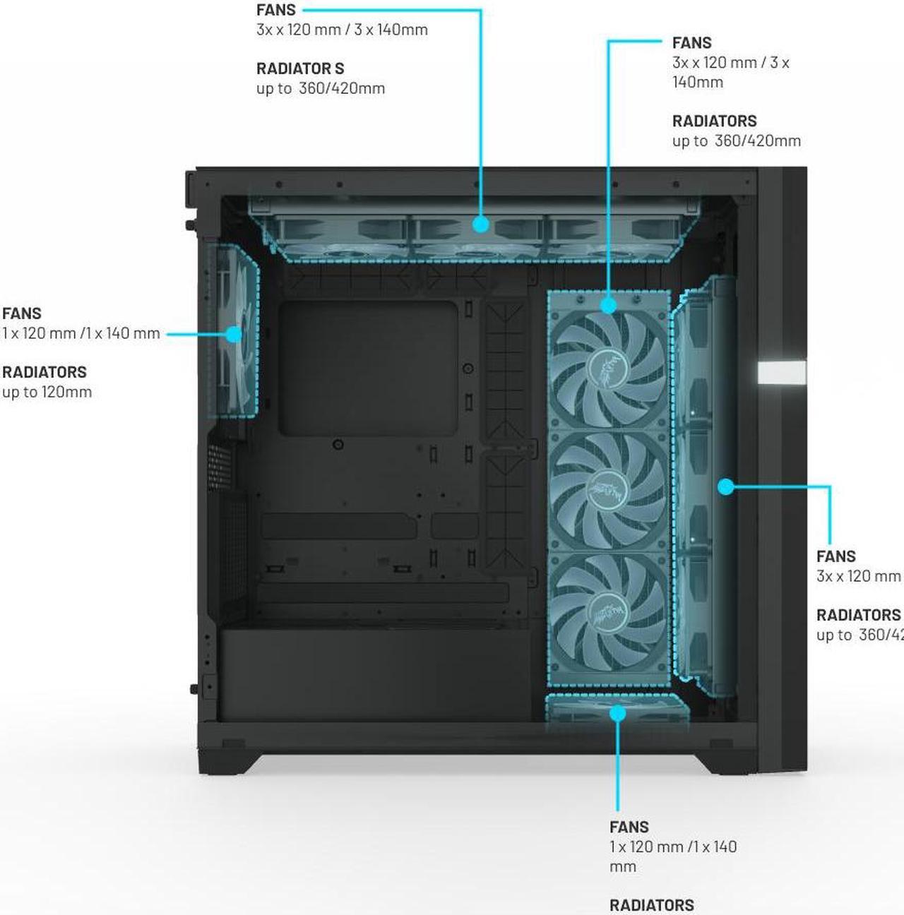 Alt view image 2 of 4 - VK02-Lite Mid-Tower ATX PC Case - Black, Tempered Glass Panel, 360/420mm Radiator Support, ARGB Lighting, Cable Management System, High Airflow Optimized Cooling, 1x V14 Fan Included