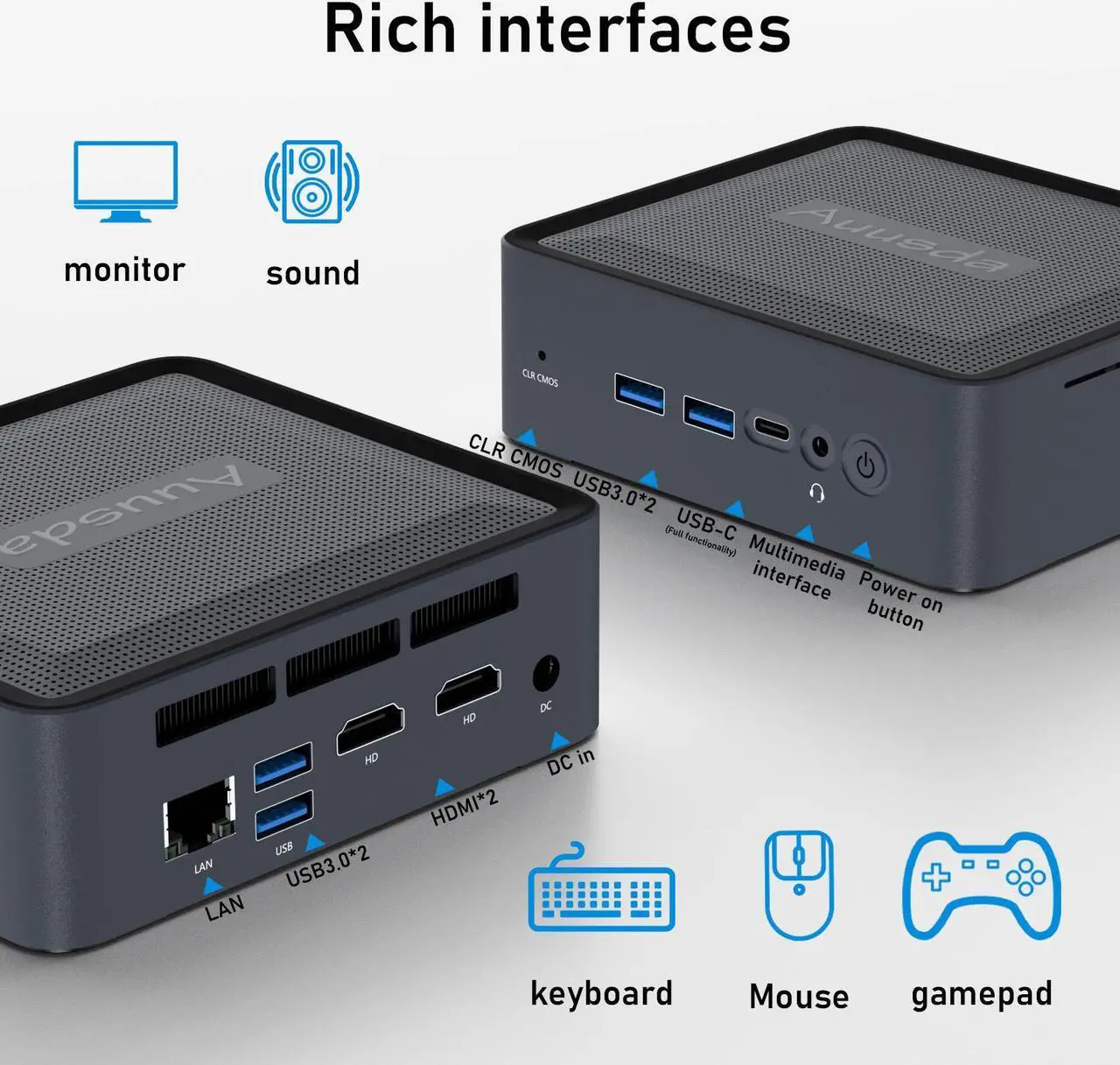 Alt view image 2 of 7 - Auusda Mini PC AMD Ryzen 5 5600H Processors (6 Cores 12 Threads 4.20GHz) 32GB DDR4 RAM 512GB NVME SSD Mini Computer, WiFi 6E, Bluetooth 5.2