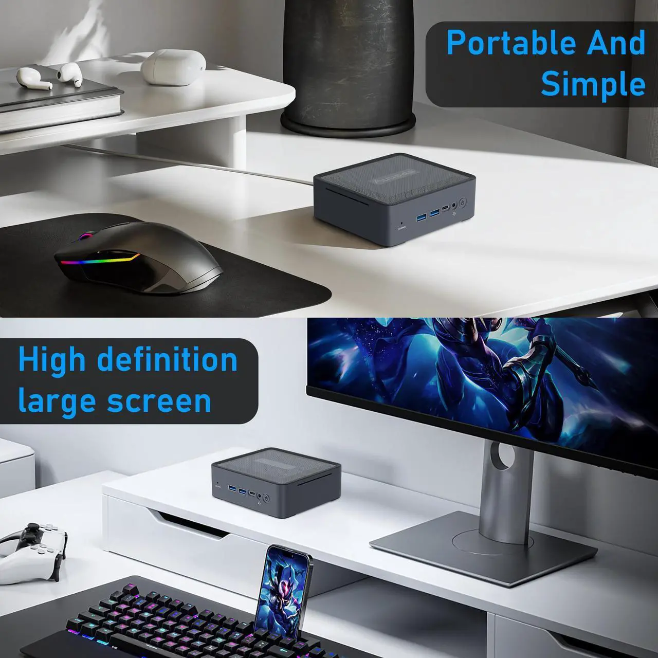 Alt view image 6 of 7 - Auusda Mini PC AMD Ryzen 5 5600H Processors (6 Cores 12 Threads 4.20GHz) 32GB DDR4 RAM 512GB NVME SSD Mini Computer, WiFi 6E, Bluetooth 5.2