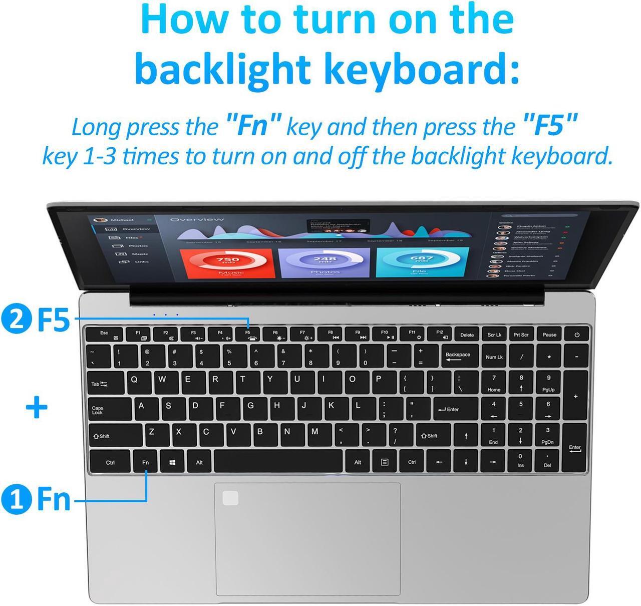Alt view image 6 of 7 - Auusda Business Laptop, 32GB RAM 1TB SSD, Windows 11 Pro Computers, 15.6" 1920 x 1080 Screen, Intel N95 CPU, Backlight Keyboard, Fingerprint Reader, Mini HDMI, USB-A, Silver