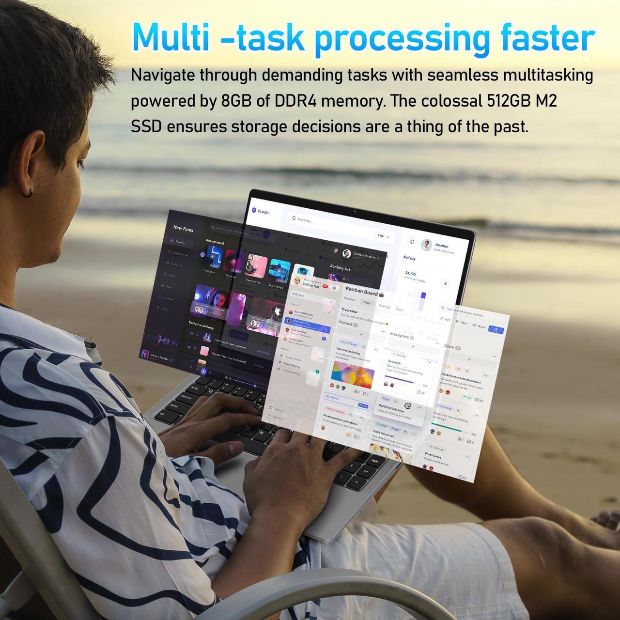Alt view image 6 of 7 - Auusda 14.1" Laptop Computer, 8GB DDR4 512GB SSD, Intel Celeron J4125 (2.0-2.7GHz), Windows 11 Pro, Intel UHD Graphics 600 Home Notebook, Wifi+Bluetooth, Silver