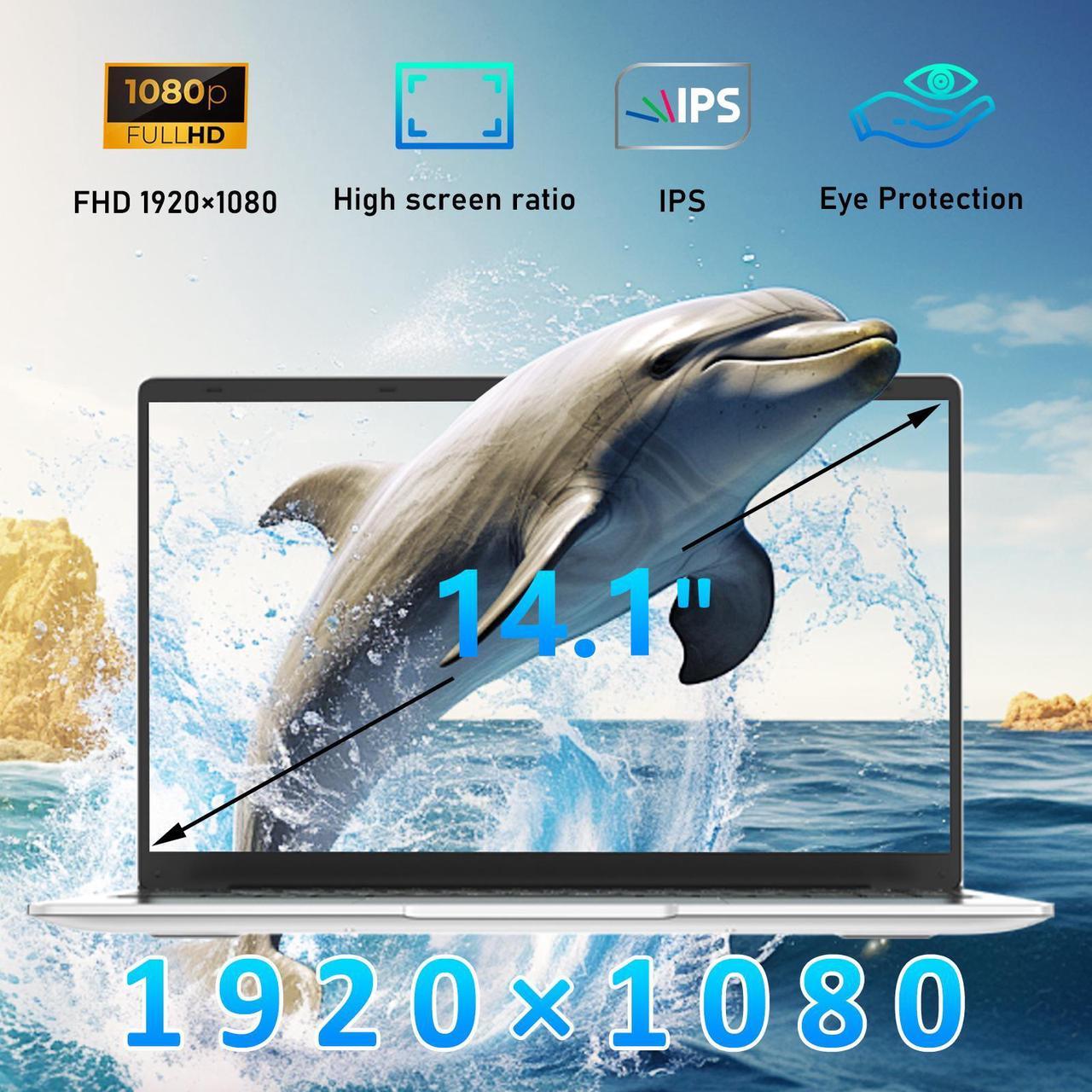 Alt view image 3 of 7 - Auusda 14.1" Laptop Computer, 8GB DDR4 512GB SSD, Intel Celeron J4125 (2.0-2.7GHz), Windows 11 Pro, Intel UHD Graphics 600 Home Notebook, Wifi+Bluetooth, Silver