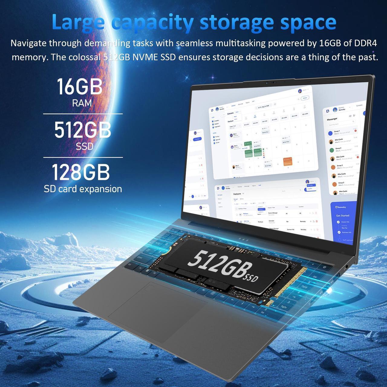 Alt view image 4 of 7 - Auusda 15.6" Gaming Laptop w/AMD Ryzen 7 5825U up to 4.5GHz, 16GB DDR4 RAM Dual Channel SODIMM×2, 512GB NVMe SSD, Windows 11 Pro Computer, Backlit Keyboard, Fingerprint Unlock, Webcam Switch, Gray