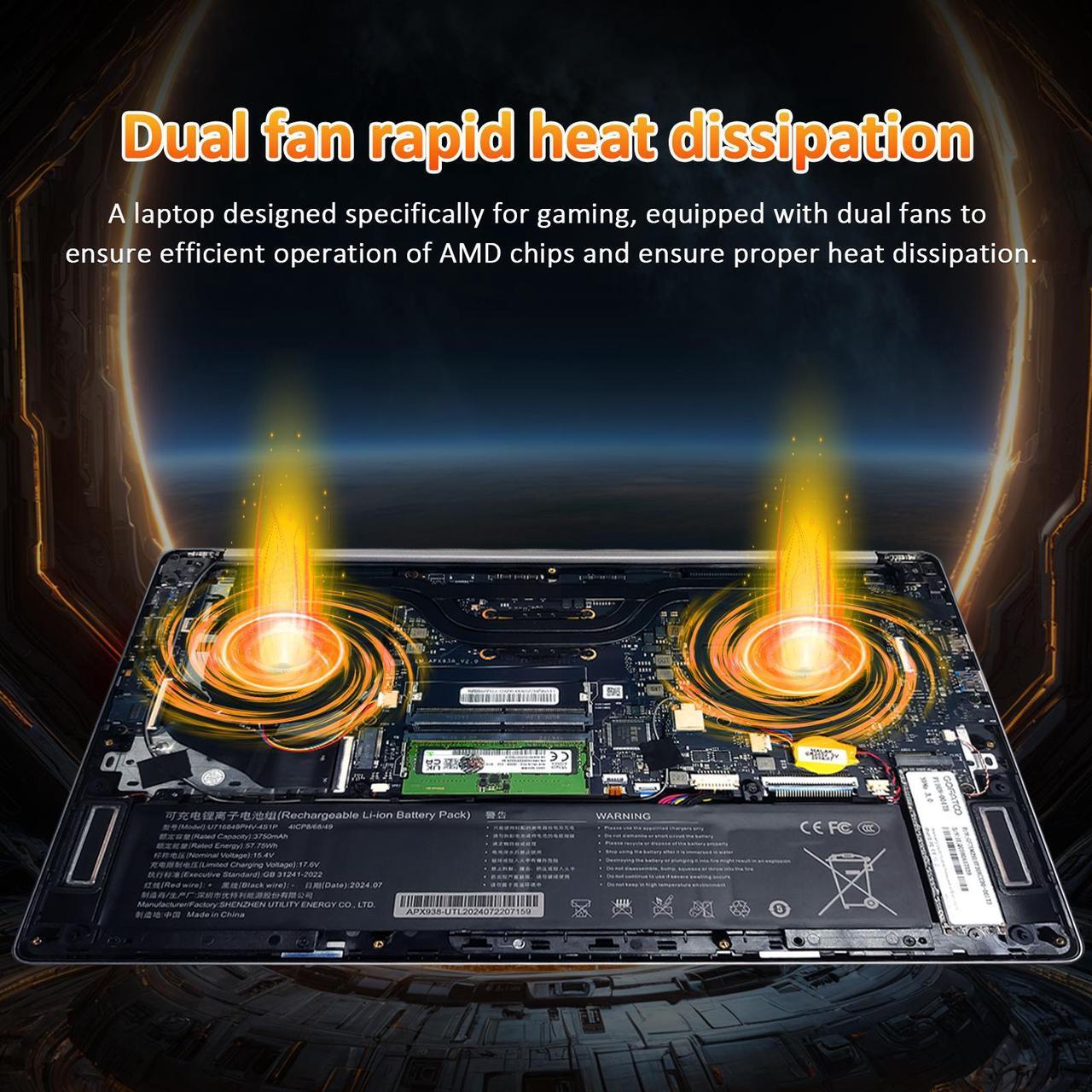 Alt view image 5 of 7 - Auusda 15.6" Gaming Laptop w/AMD Ryzen 9 6900HX 3.3-4.9GHz, 16GB DDR5 RAM(Dual Channel SODIMM×2), 1TB M.2 NVMe SSD(Slot*2), Windows 11 Pro Laptop Computer, Metal Case
