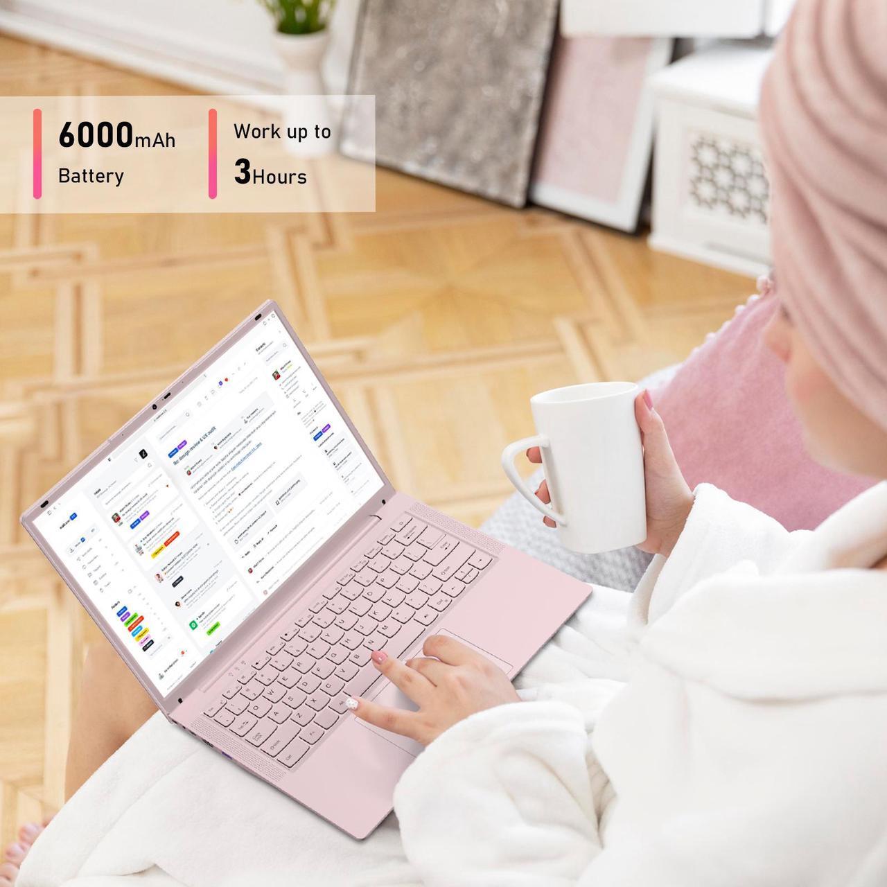 Alt view image 6 of 6 - Auusda 14.1" Windows 11 Pro Laptop, 16GB RAM 512GB SSD, Intel Celeron N5105 CPU Home Computer, 2K Display Screen, Backlight, Fingerprint, Webcam Switch, Type-C, Pink