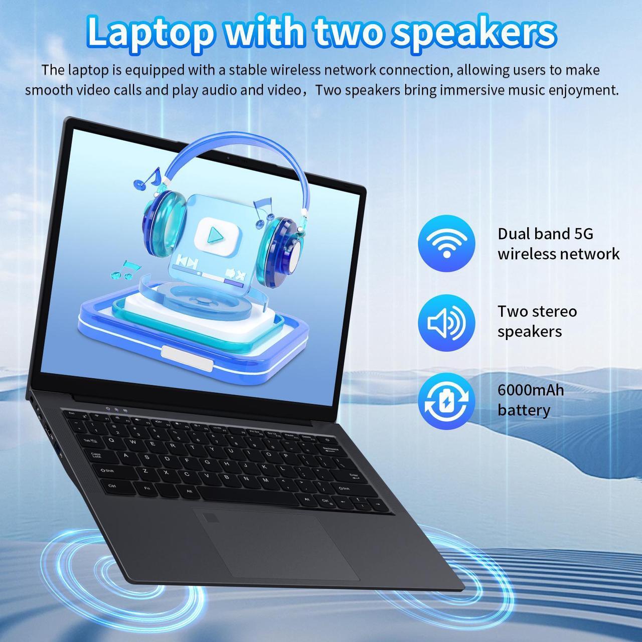 Alt view image 3 of 7 - Auusda 14.1" Windows 11 Pro Laptop, 16GB RAM 512GB SSD, Intel Celeron N5105 CPU Home Computer, 2K Display Screen, Backlight, Fingerprint, Webcam Switch, 3×USB, Type-C, Gray