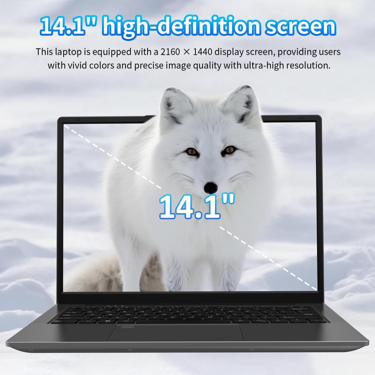 Alt view image 5 of 7 - Auusda 14.1" Windows 11 Pro Laptop, 16GB RAM 512GB SSD, Intel Celeron N5105 CPU Home Computer, 2K Display Screen, Backlight, Fingerprint, Webcam Switch, 3×USB, Type-C, Gray