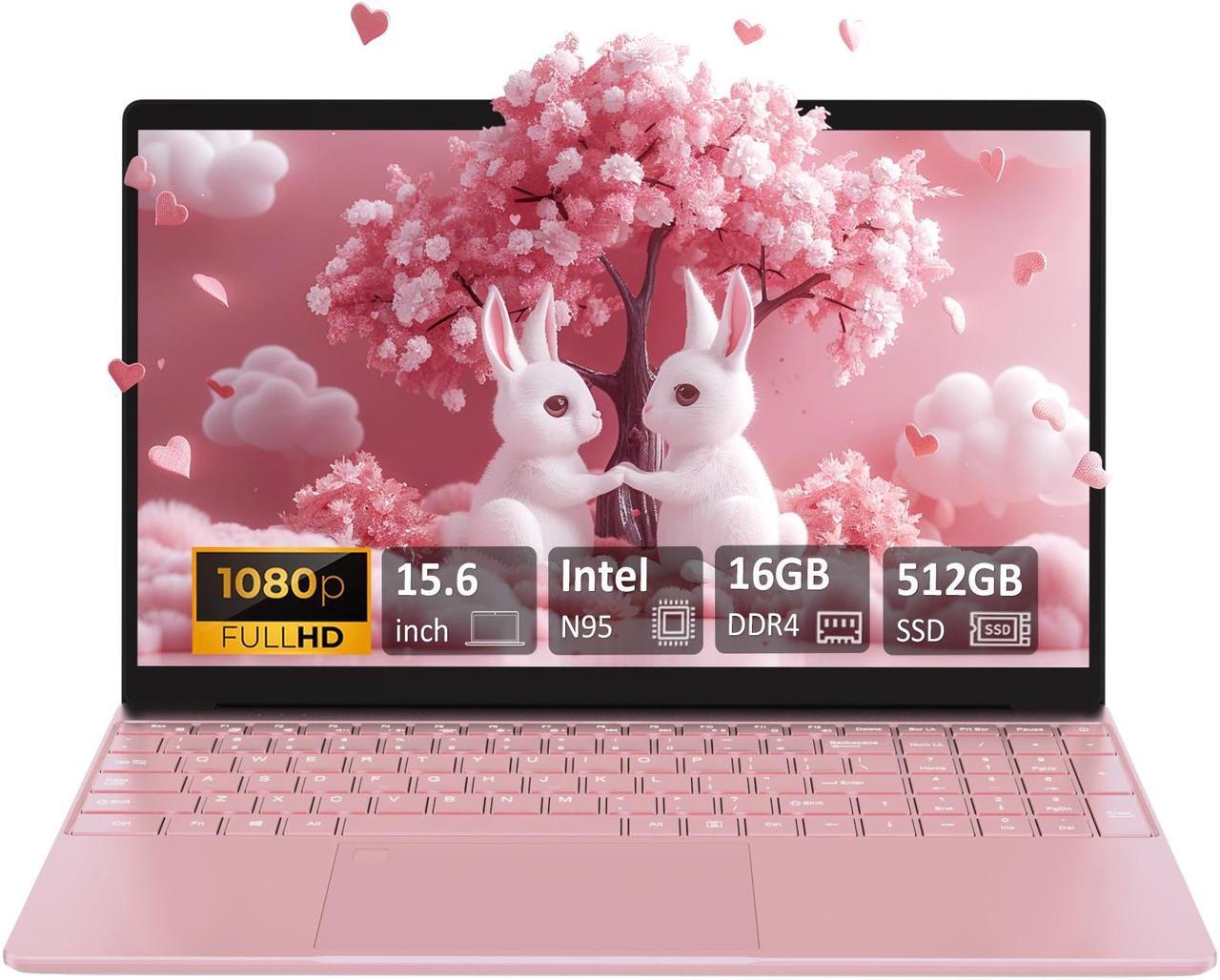 Main image of Auusda 15.6" Laptop Computer w/16GB RAM 512GB SSD, Intel N95 2.0-3.4 GHz, Windows 11 Pro Notebook, Backlit Keyboard, Fingerprint Unlock, Pink