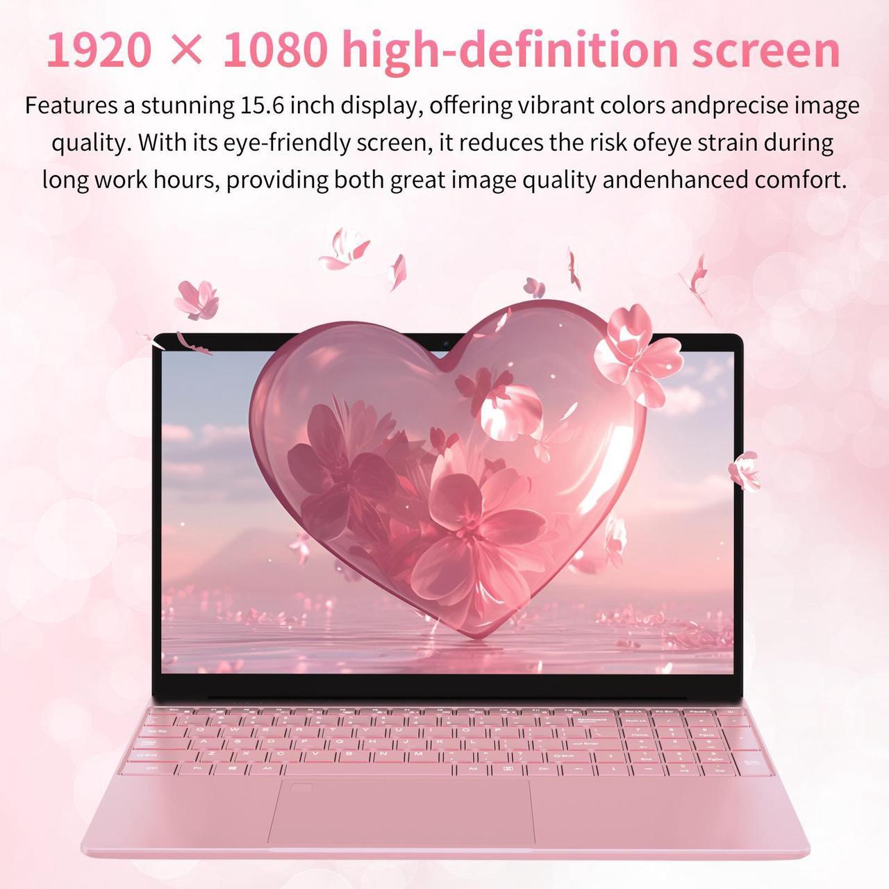 Alt view image 4 of 7 - Auusda 15.6" Laptop Computer w/16GB RAM 512GB SSD, Intel N95 2.0-3.4 GHz, Windows 11 Pro Notebook, Backlit Keyboard, Fingerprint Unlock, Pink