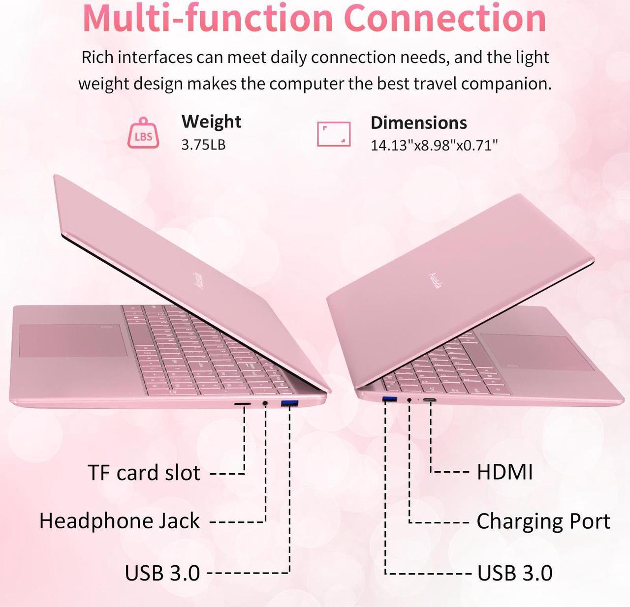 Alt view image 6 of 7 - Auusda 15.6" Laptop Computer w/16GB RAM 512GB SSD, Intel N95 2.0-3.4 GHz, Windows 11 Pro Notebook, Backlit Keyboard, Fingerprint Unlock, Pink