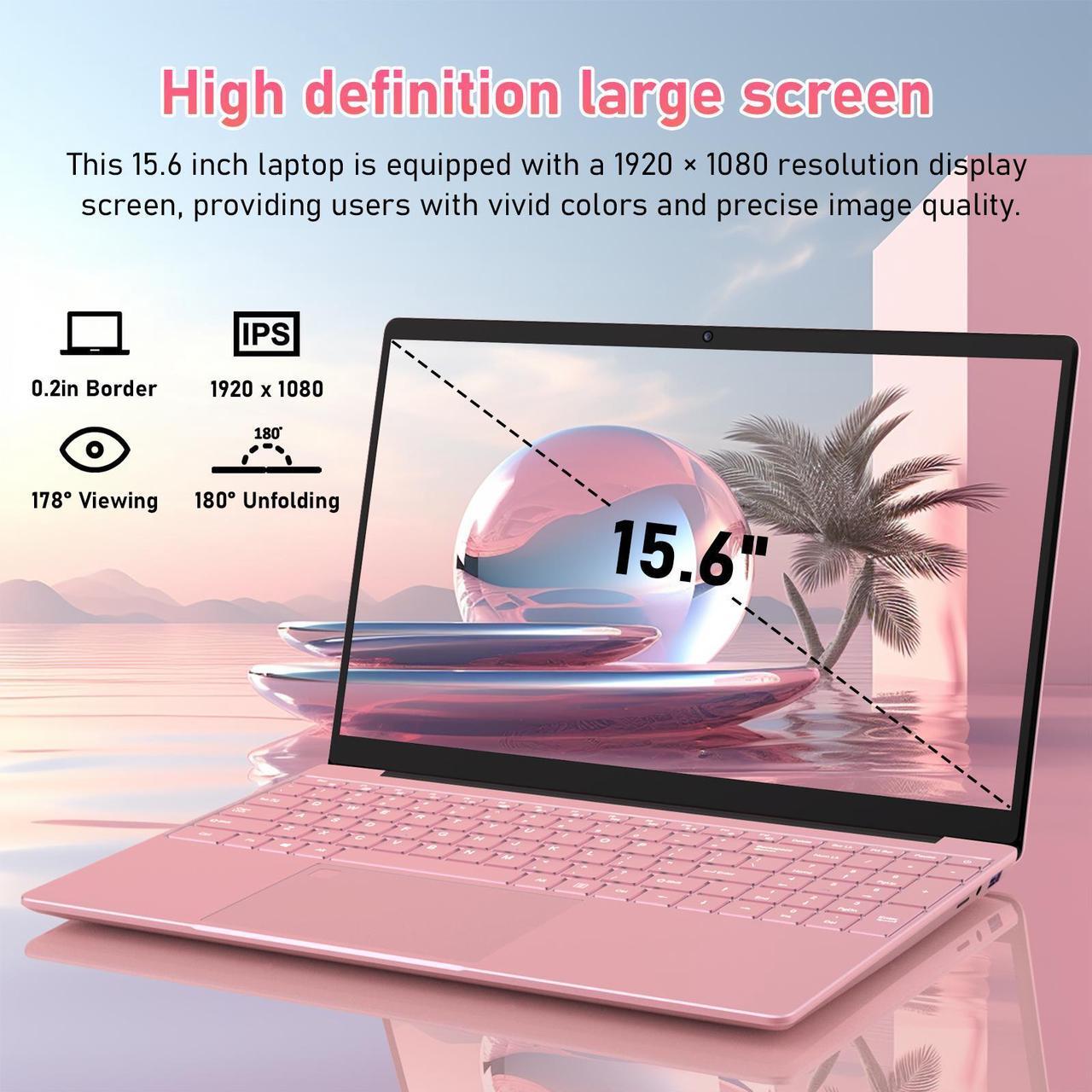 Alt view image 3 of 7 - Auusda Business Laptop, 32GB RAM 1TB SSD, Windows 11 Pro Home Computer, 15.6" 1920 x 1080 Screen, Intel N95 CPU, Backlight Keyboard, Fingerprint Reader, Pink