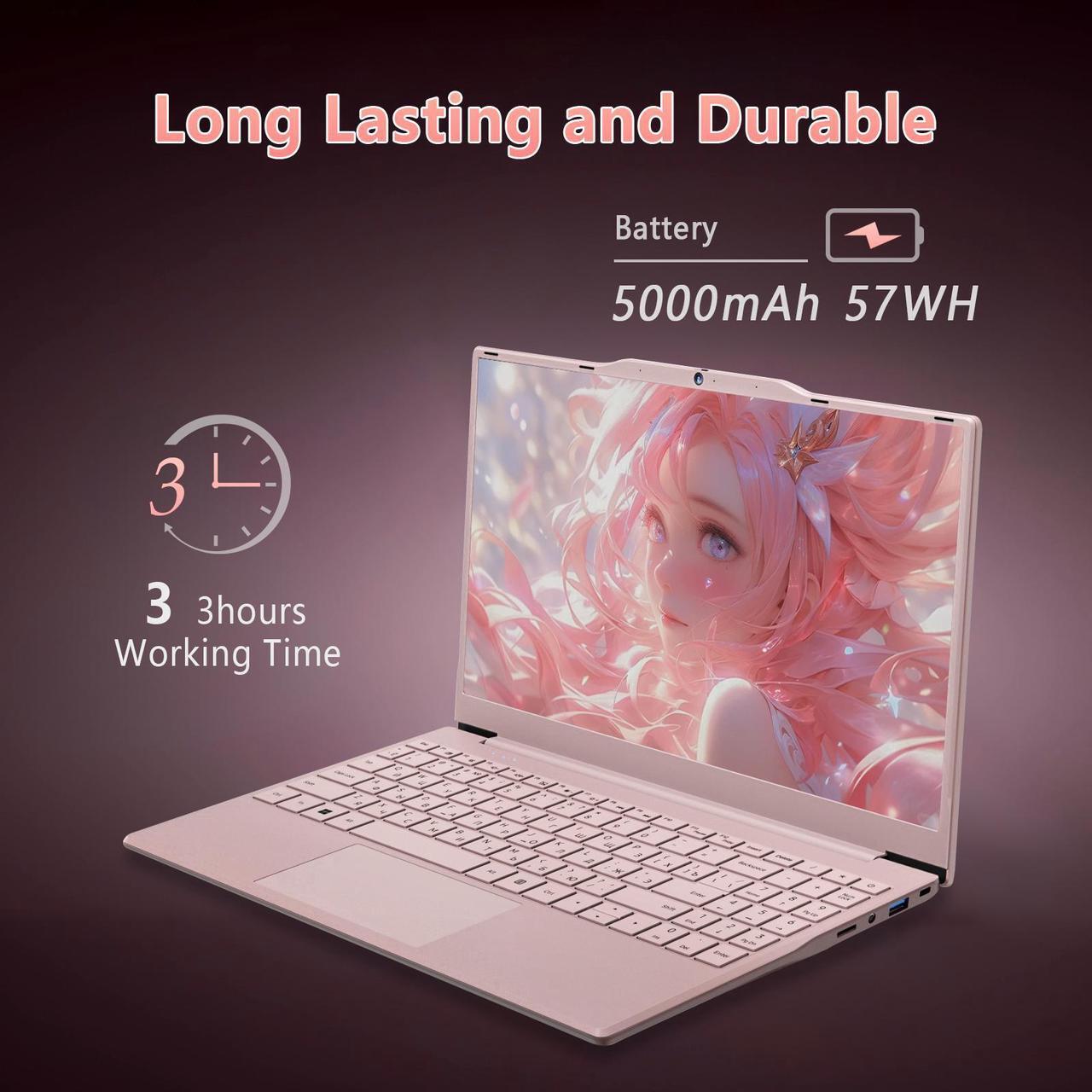 Alt view image 2 of 7 - Auusda 14.1" Windows 11 Pro Laptop, 16GB RAM 512GB SSD, Intel Celeron N5095 CPU Home Computer, Webcam Switch, Pink